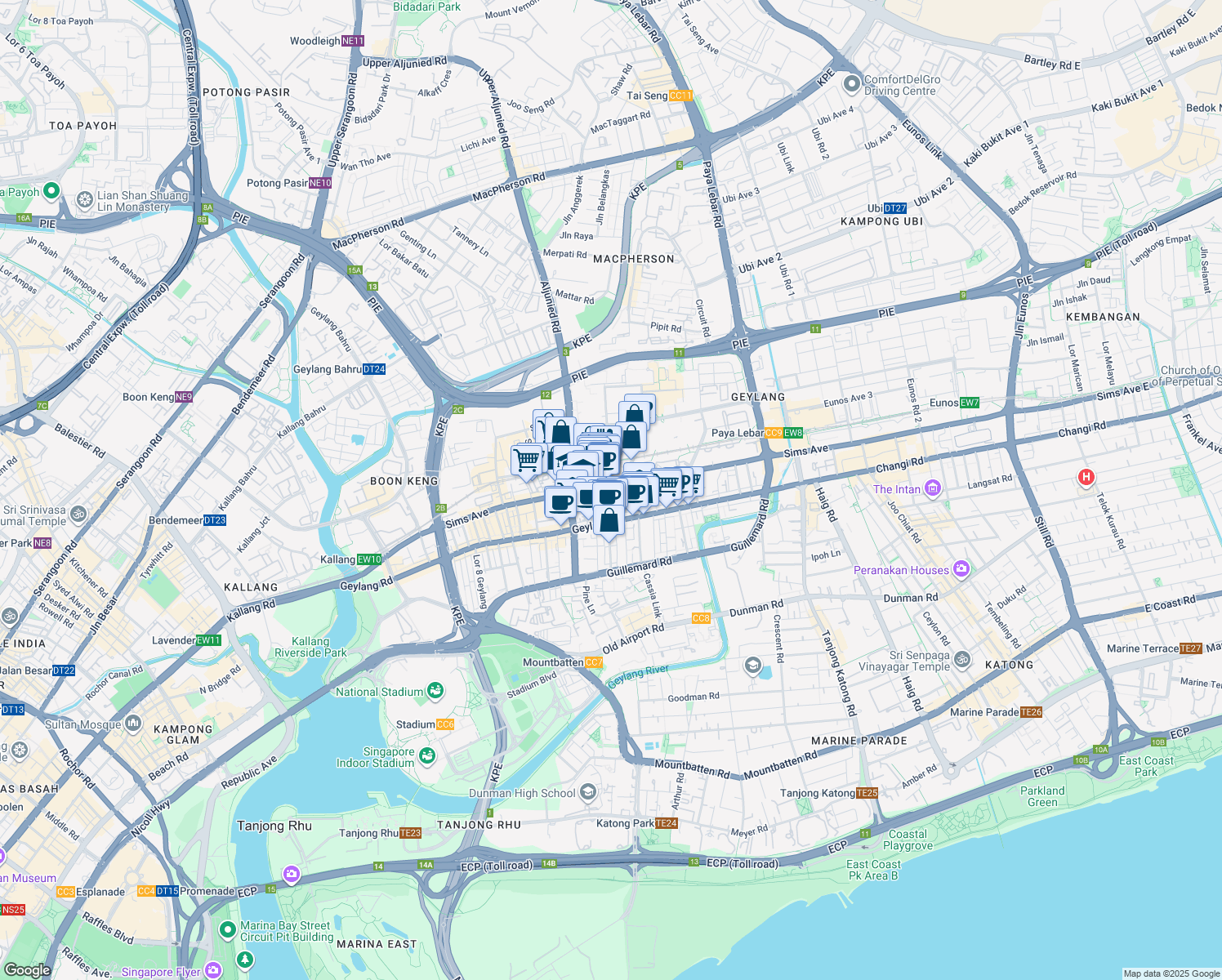 map of restaurants, bars, coffee shops, grocery stores, and more near in Singapore