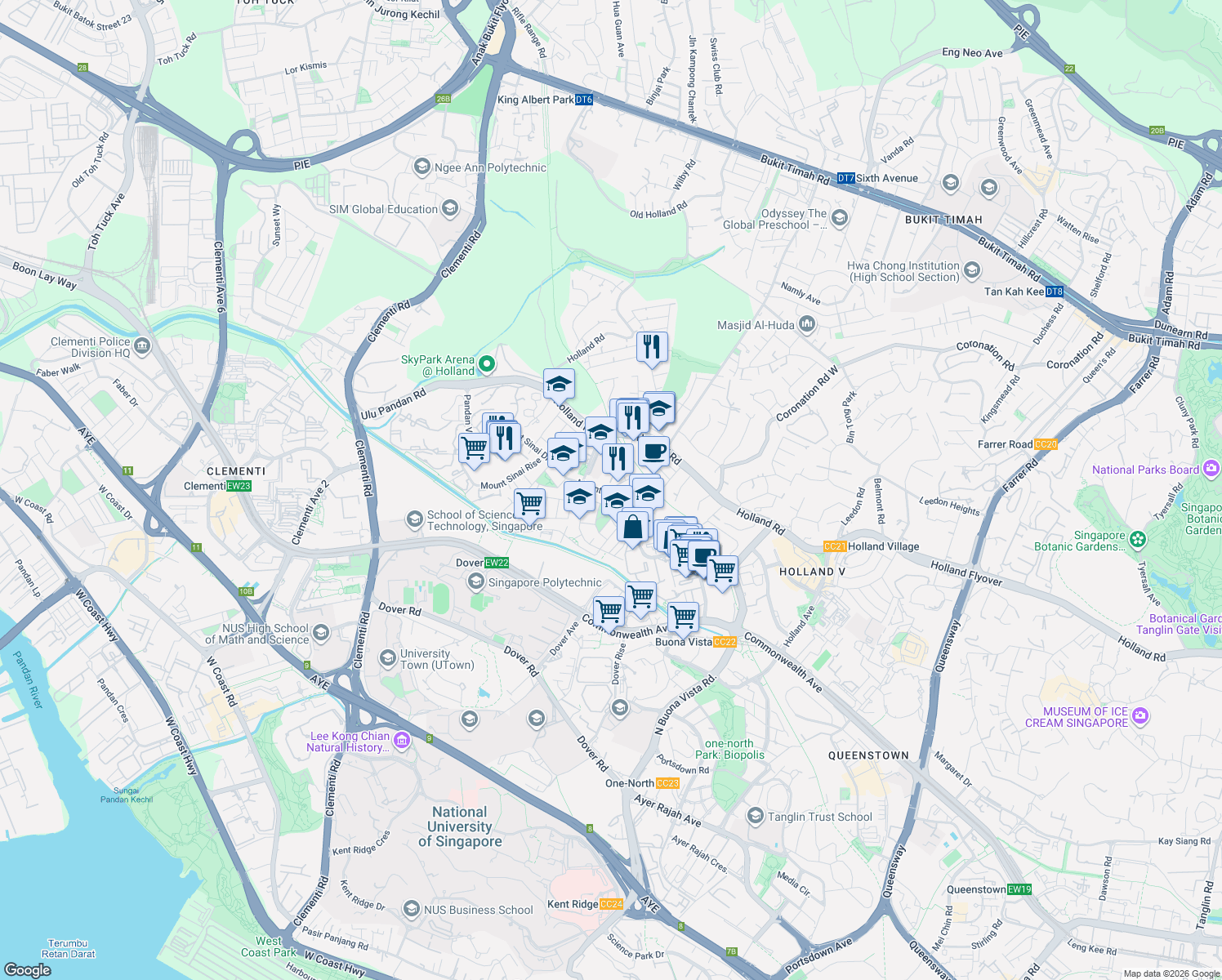 map of restaurants, bars, coffee shops, grocery stores, and more near in Singapore