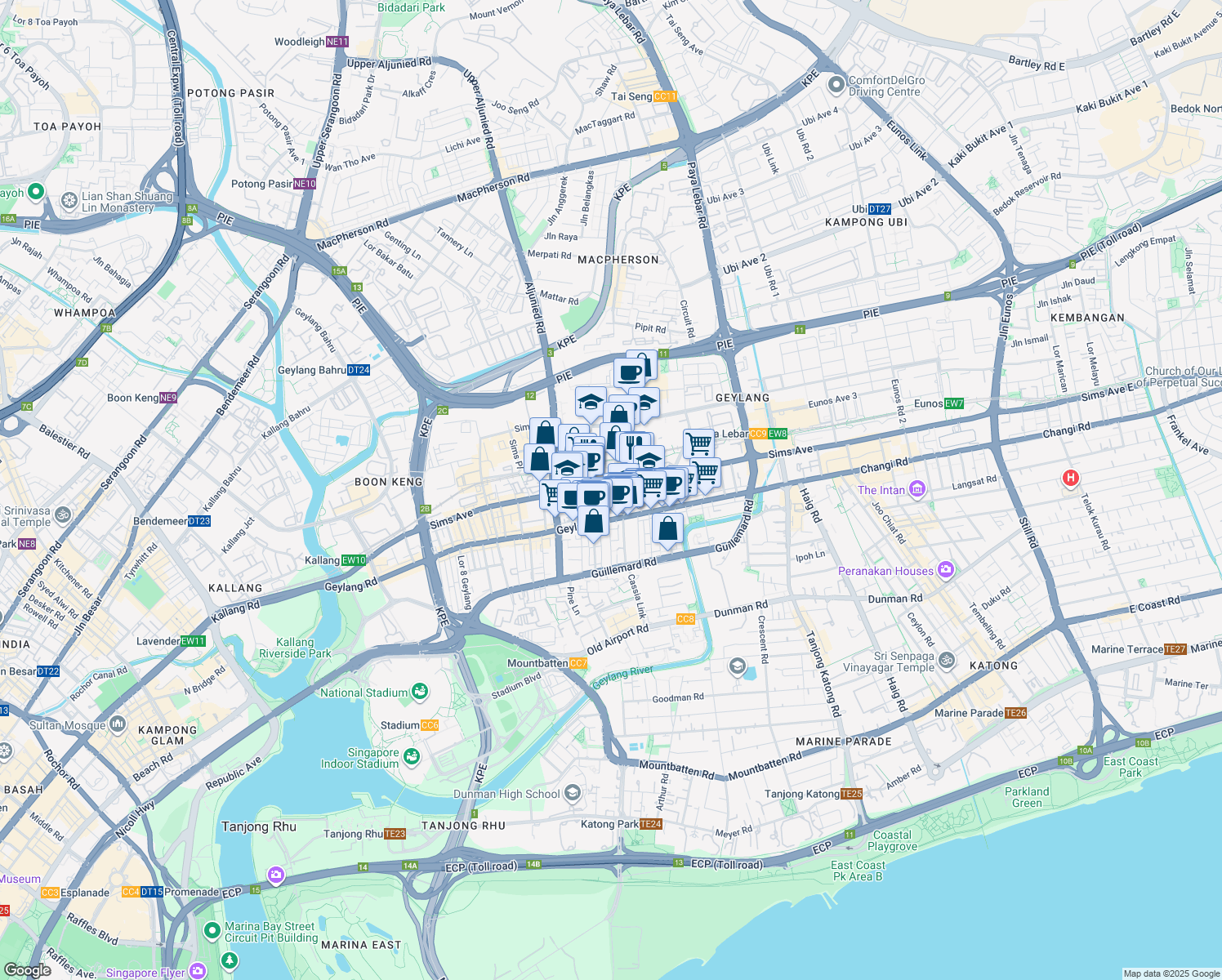 map of restaurants, bars, coffee shops, grocery stores, and more near in Singapore