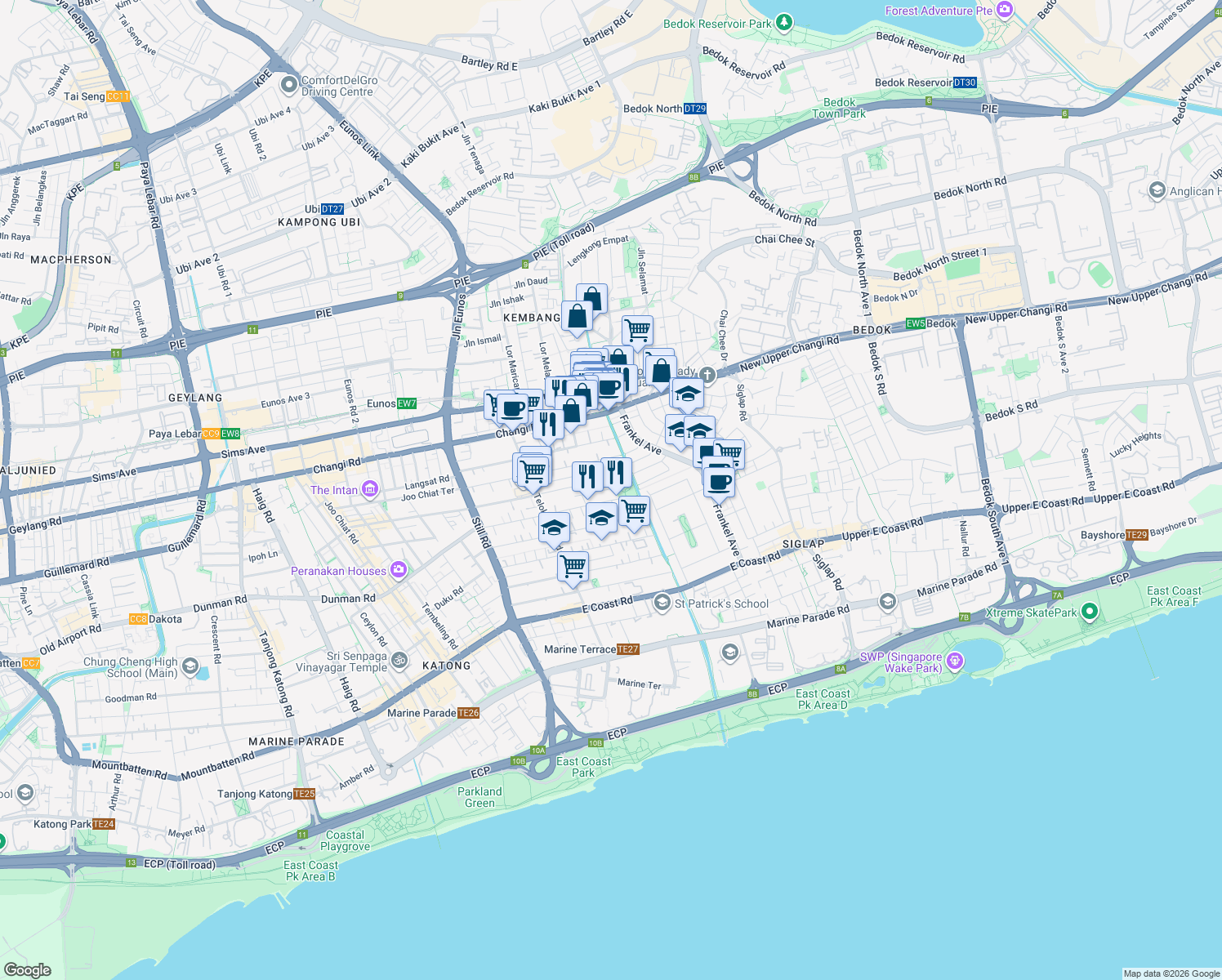map of restaurants, bars, coffee shops, grocery stores, and more near in Singapore