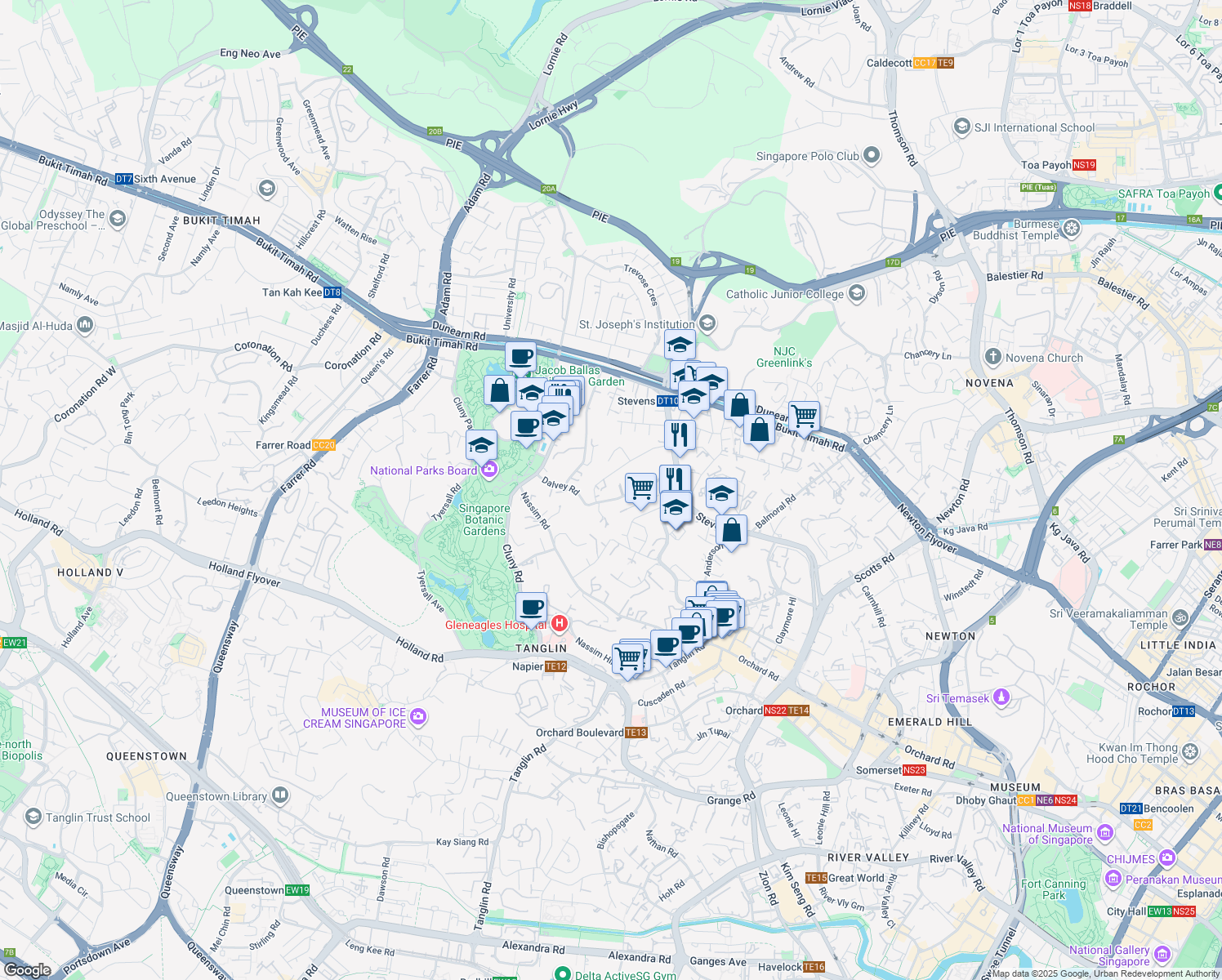 map of restaurants, bars, coffee shops, grocery stores, and more near in Singapore