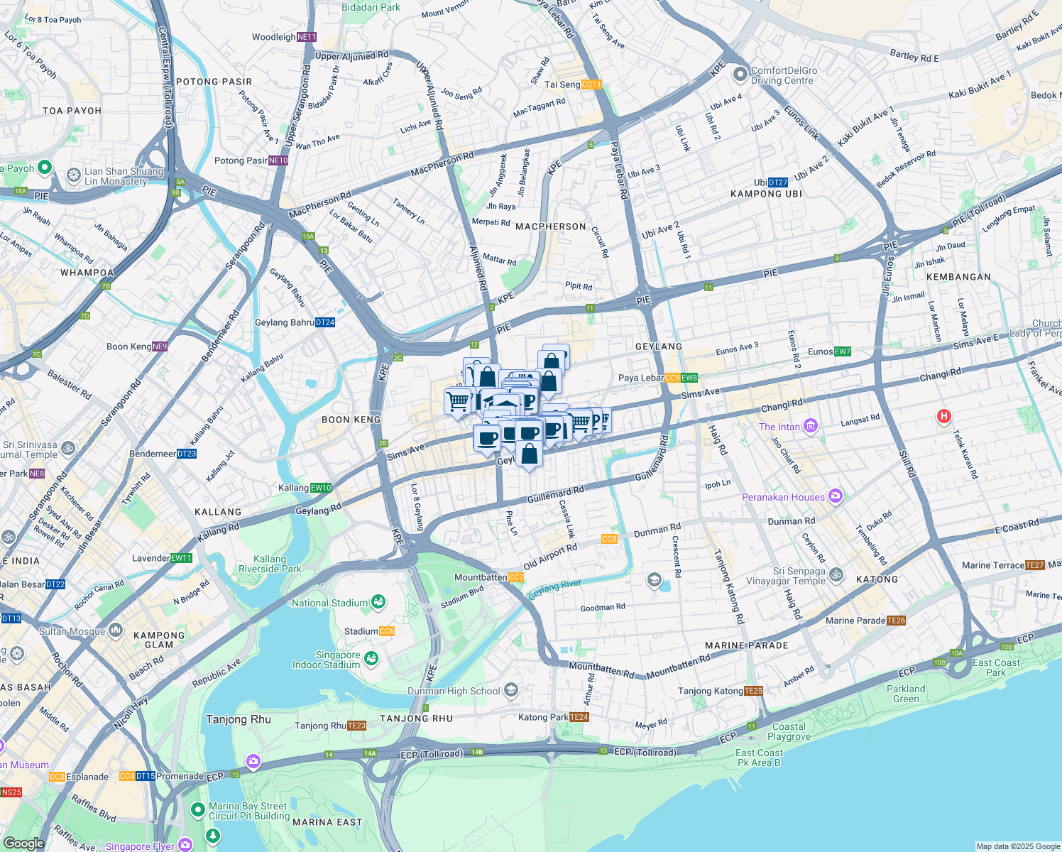 map of restaurants, bars, coffee shops, grocery stores, and more near in Singapore