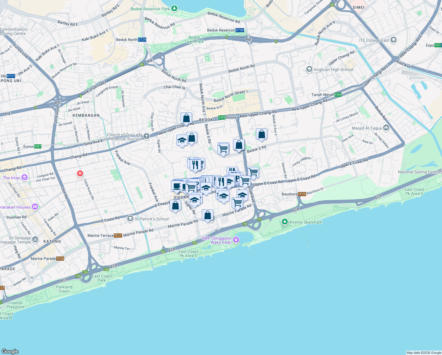 map of restaurants, bars, coffee shops, grocery stores, and more near in Singapore