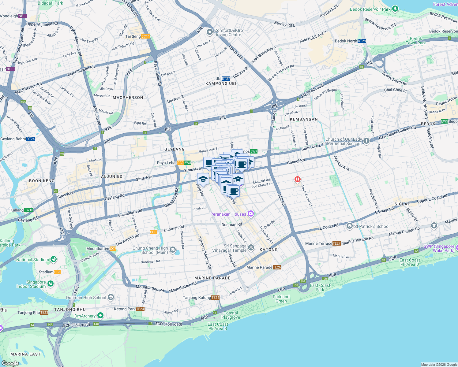 map of restaurants, bars, coffee shops, grocery stores, and more near in Singapore
