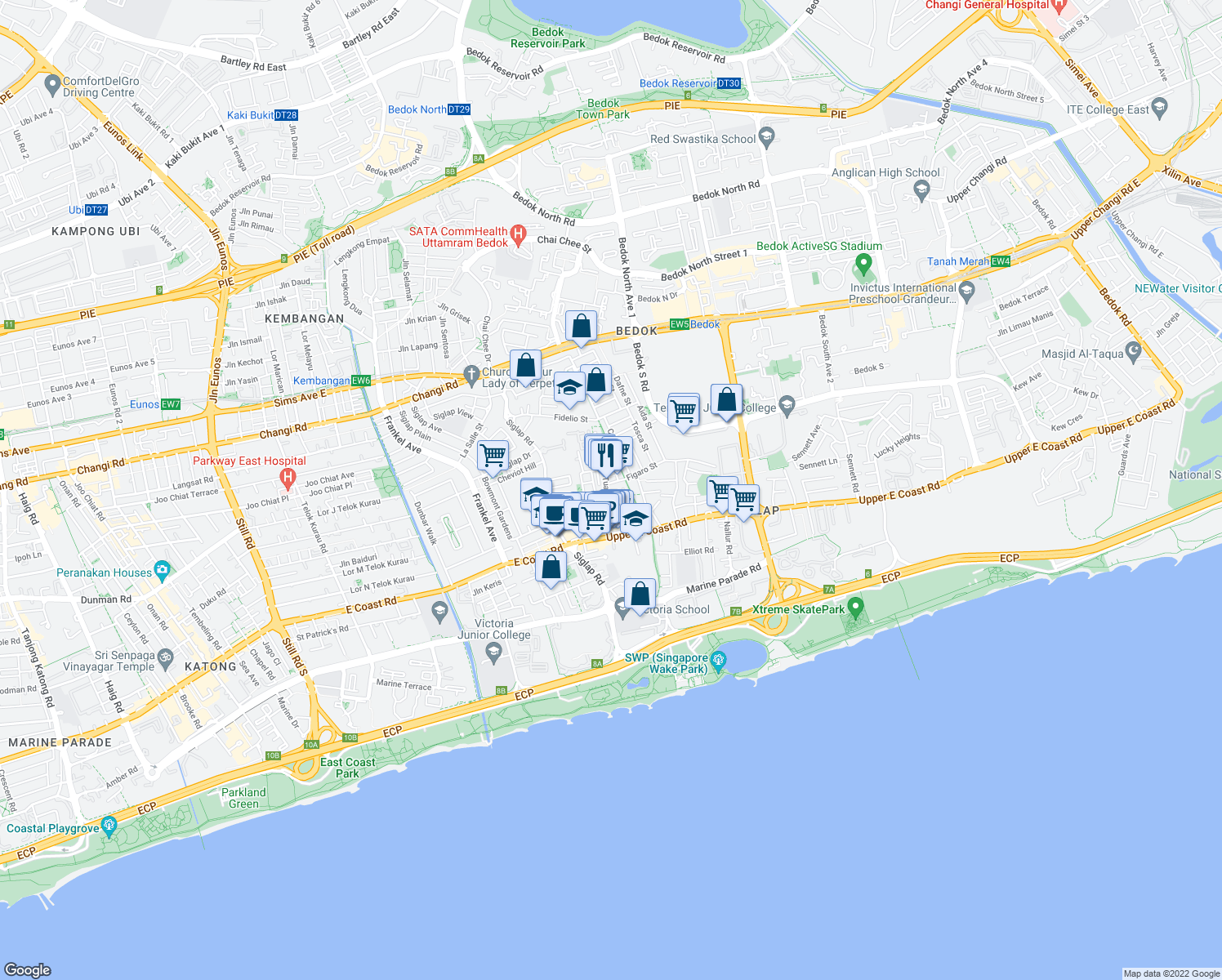 map of restaurants, bars, coffee shops, grocery stores, and more near in Singapore