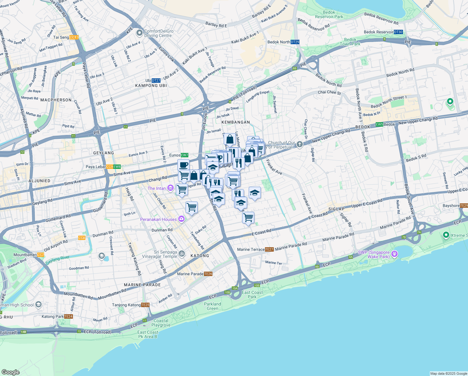 map of restaurants, bars, coffee shops, grocery stores, and more near in Singapore