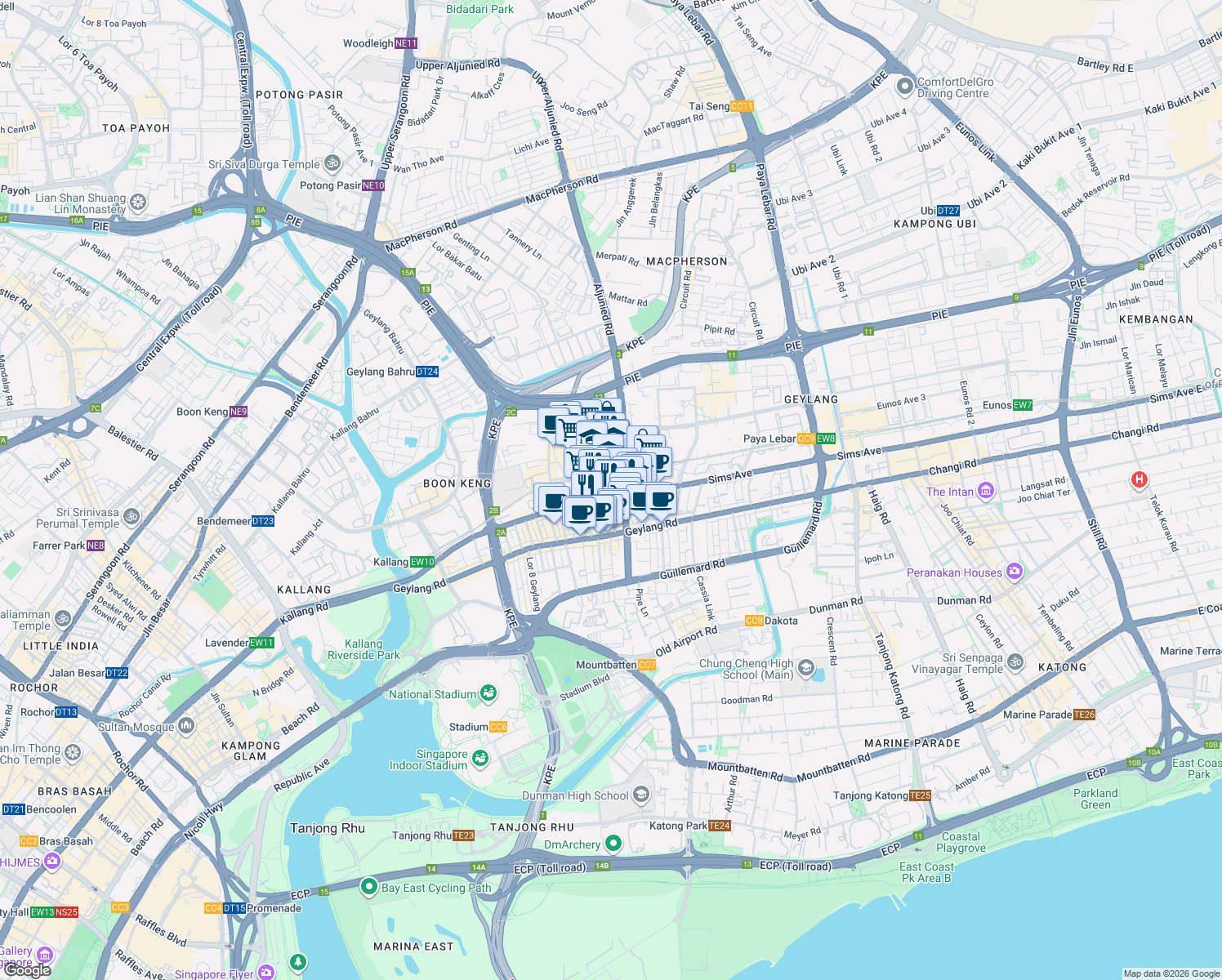 map of restaurants, bars, coffee shops, grocery stores, and more near in Singapore