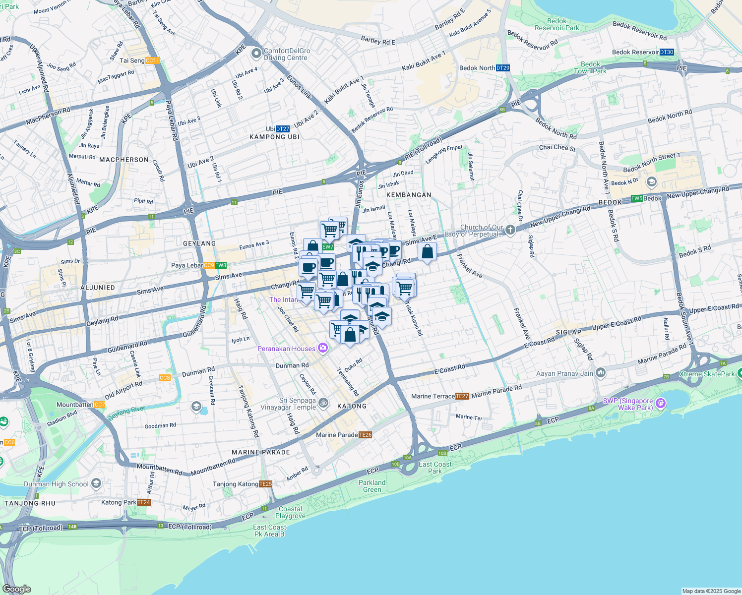 map of restaurants, bars, coffee shops, grocery stores, and more near in Singapore