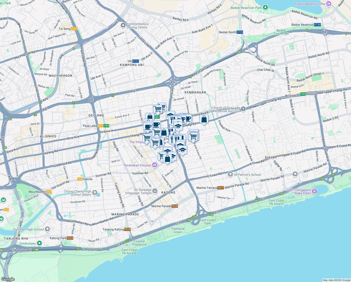 map of restaurants, bars, coffee shops, grocery stores, and more near in Singapore