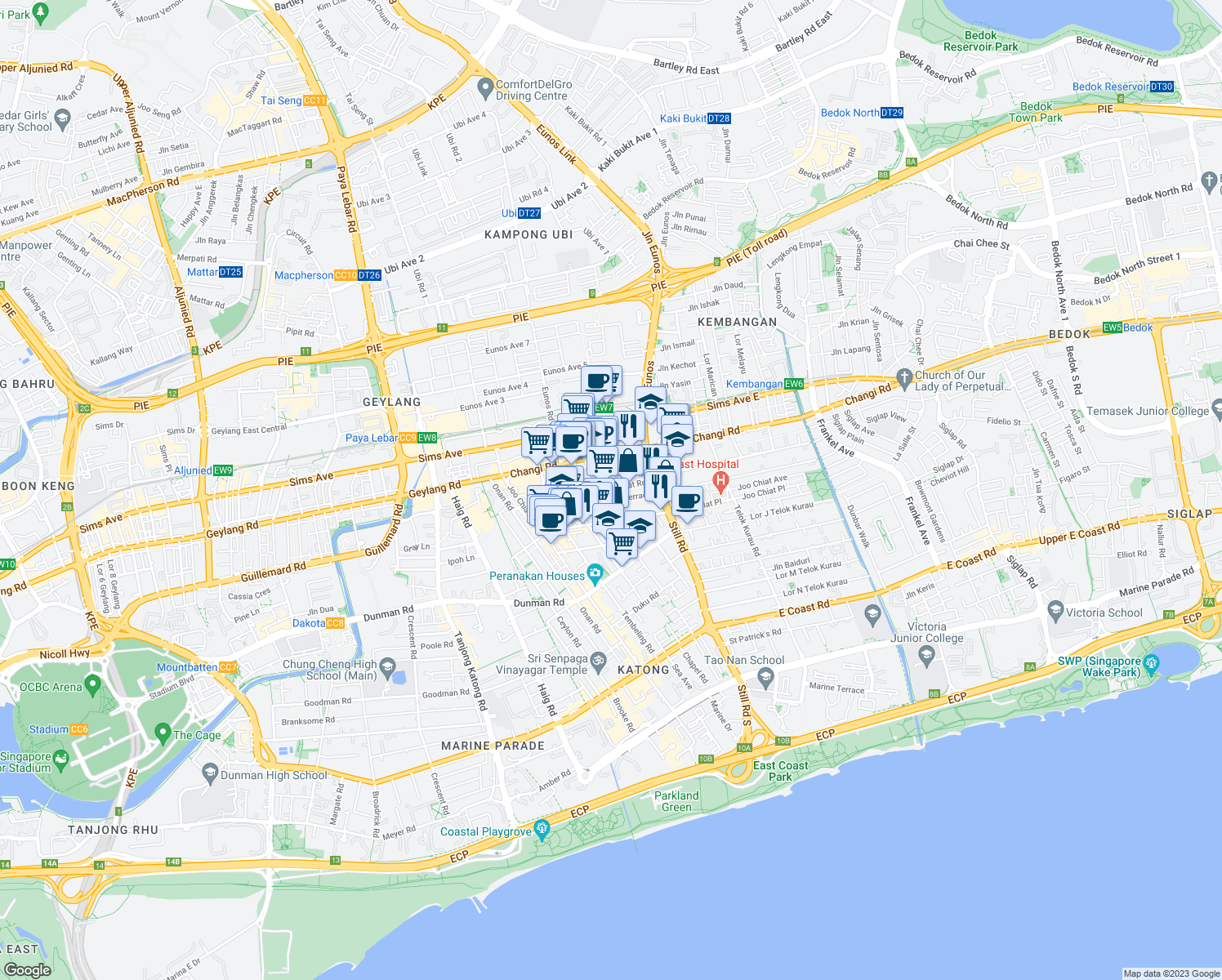 map of restaurants, bars, coffee shops, grocery stores, and more near in Singapore