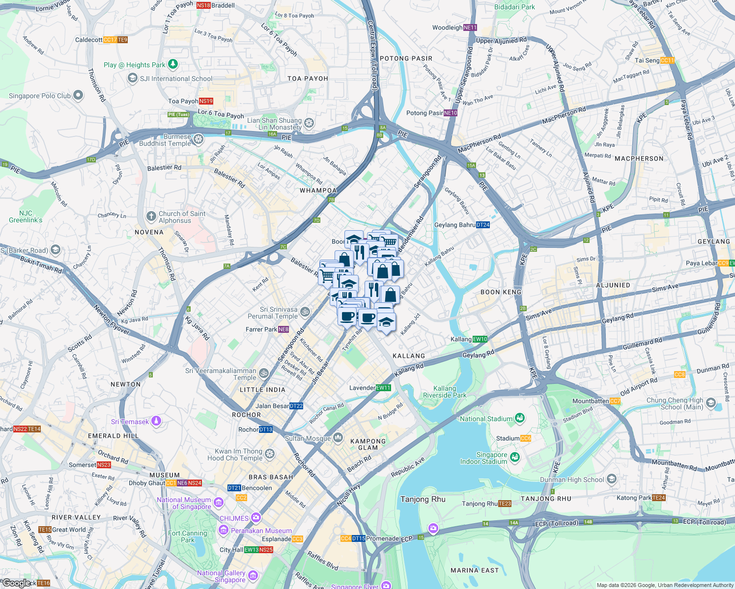 map of restaurants, bars, coffee shops, grocery stores, and more near in Singapore