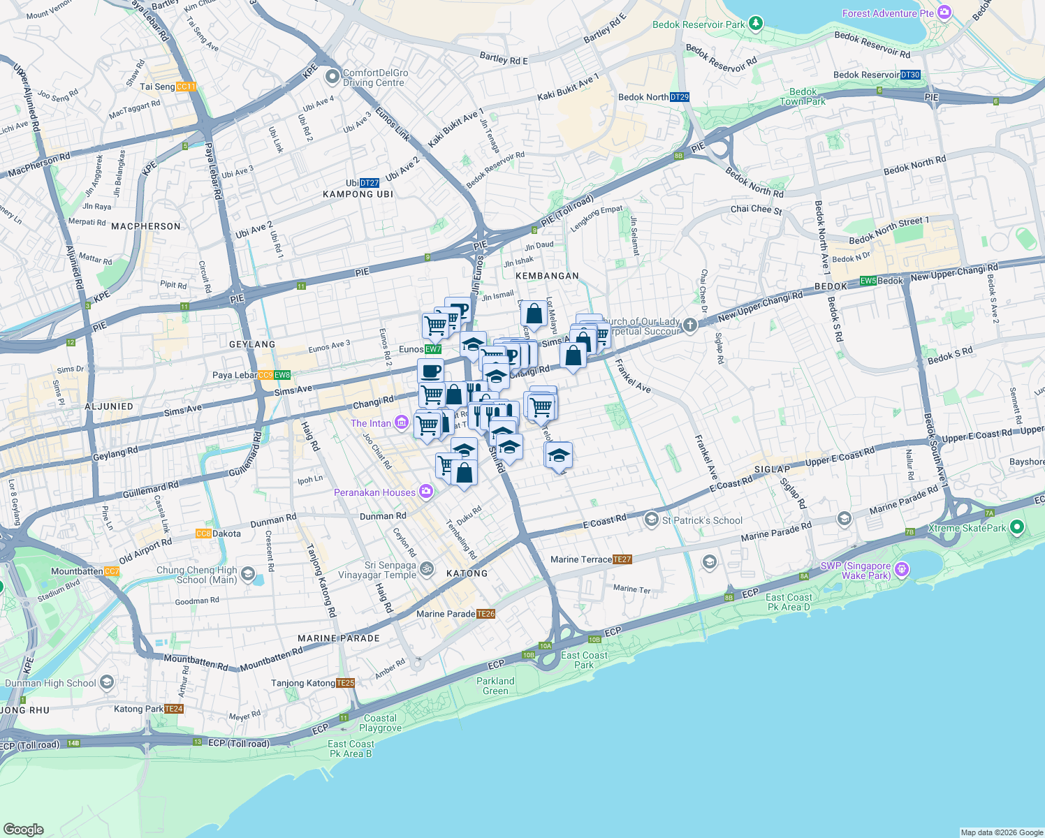 map of restaurants, bars, coffee shops, grocery stores, and more near in Singapore