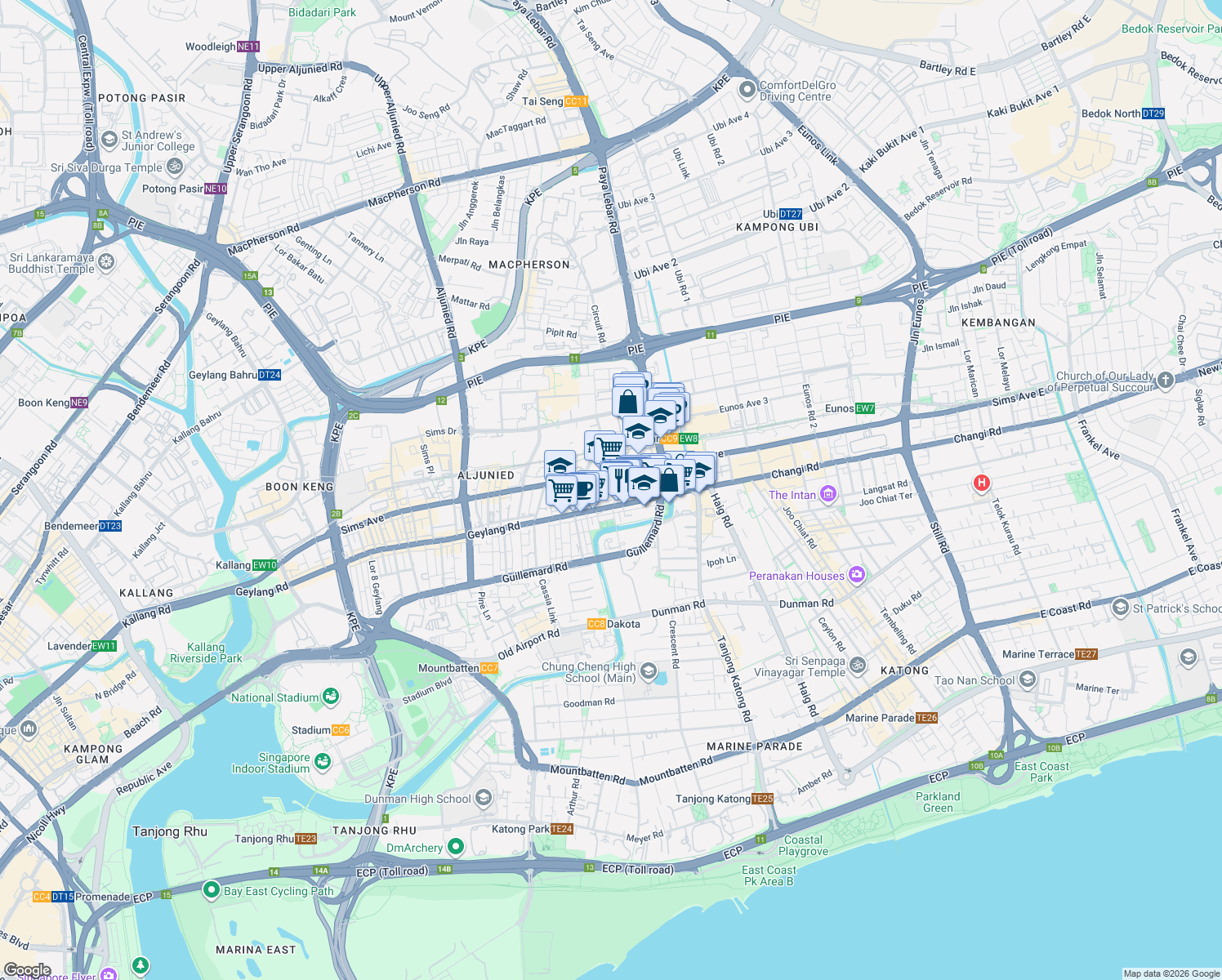 map of restaurants, bars, coffee shops, grocery stores, and more near in Singapore
