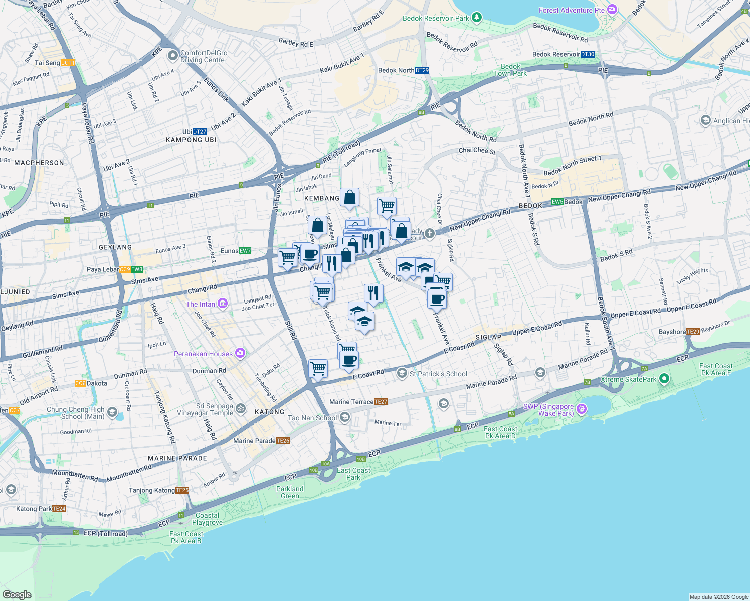 map of restaurants, bars, coffee shops, grocery stores, and more near in Singapore