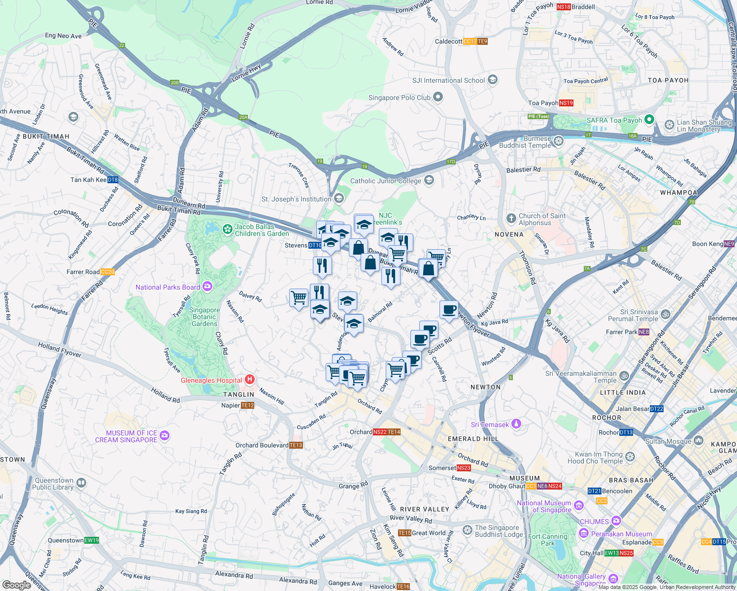 map of restaurants, bars, coffee shops, grocery stores, and more near in Singapore