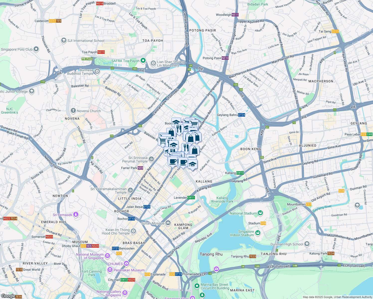 map of restaurants, bars, coffee shops, grocery stores, and more near in Singapore