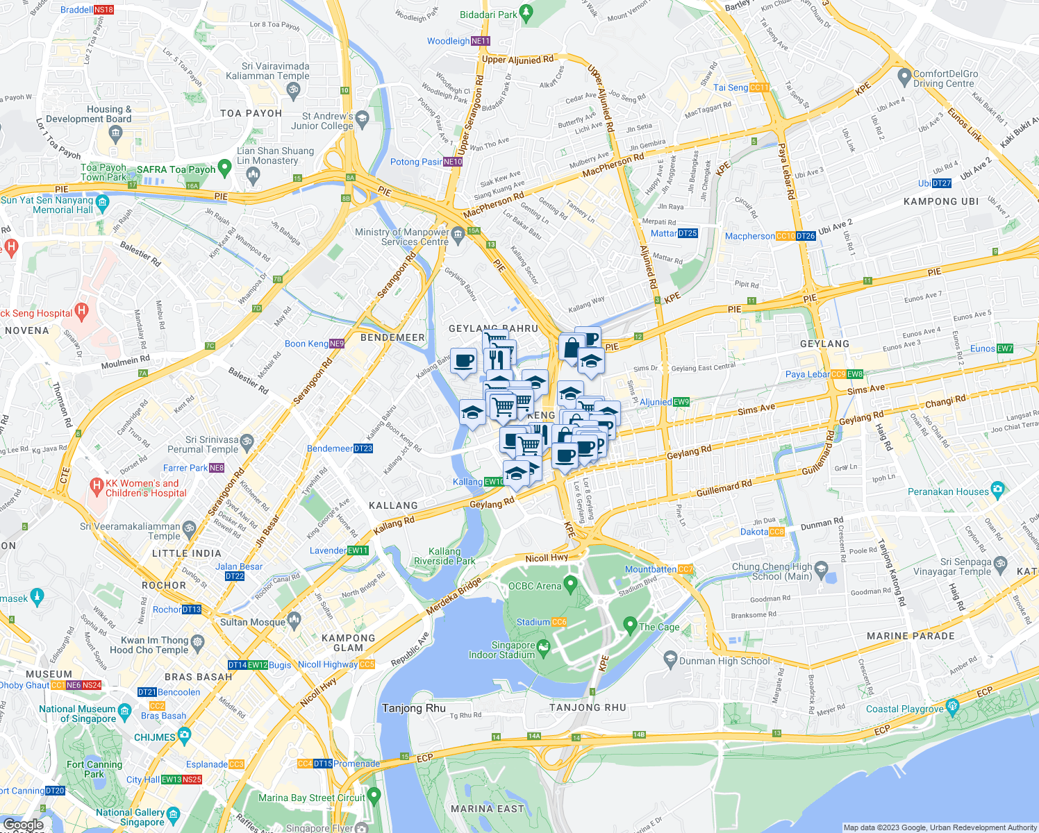 map of restaurants, bars, coffee shops, grocery stores, and more near in Singapore
