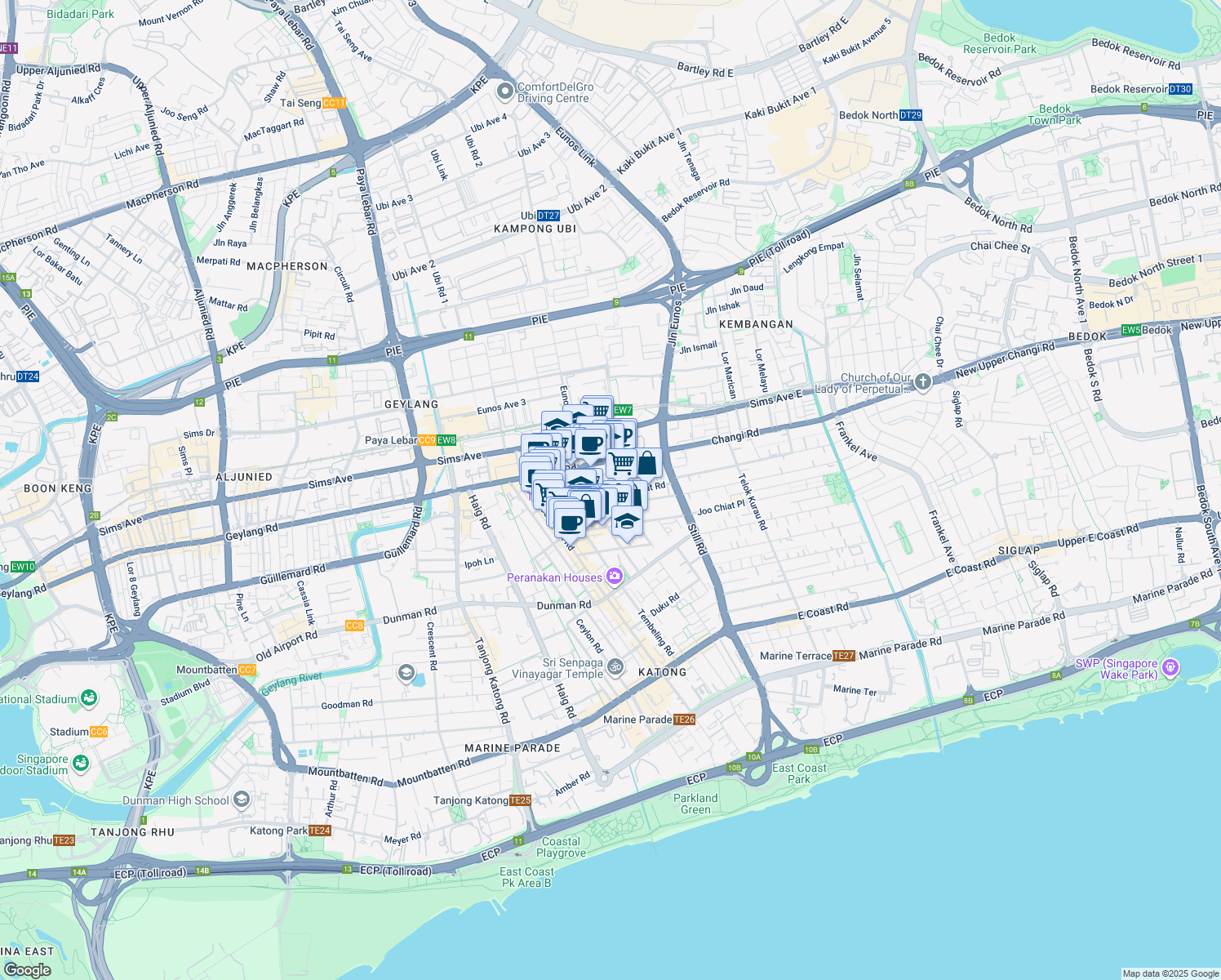 map of restaurants, bars, coffee shops, grocery stores, and more near in Singapore