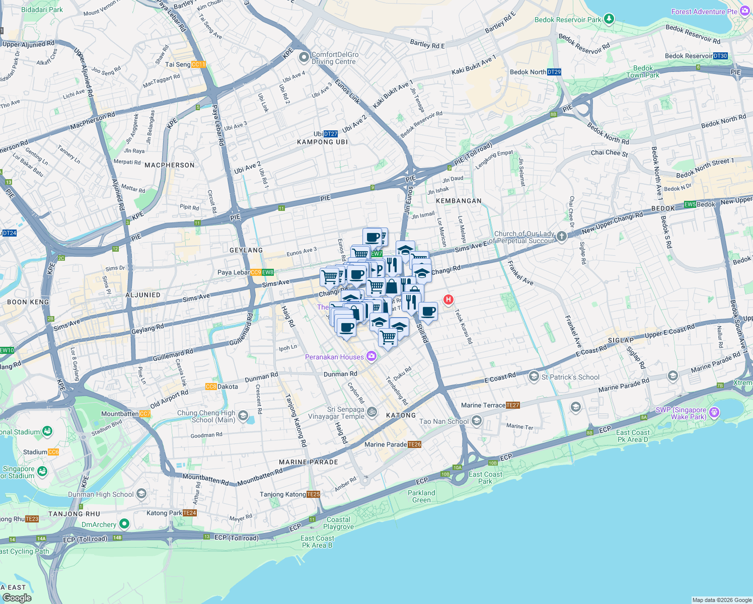 map of restaurants, bars, coffee shops, grocery stores, and more near in Singapore