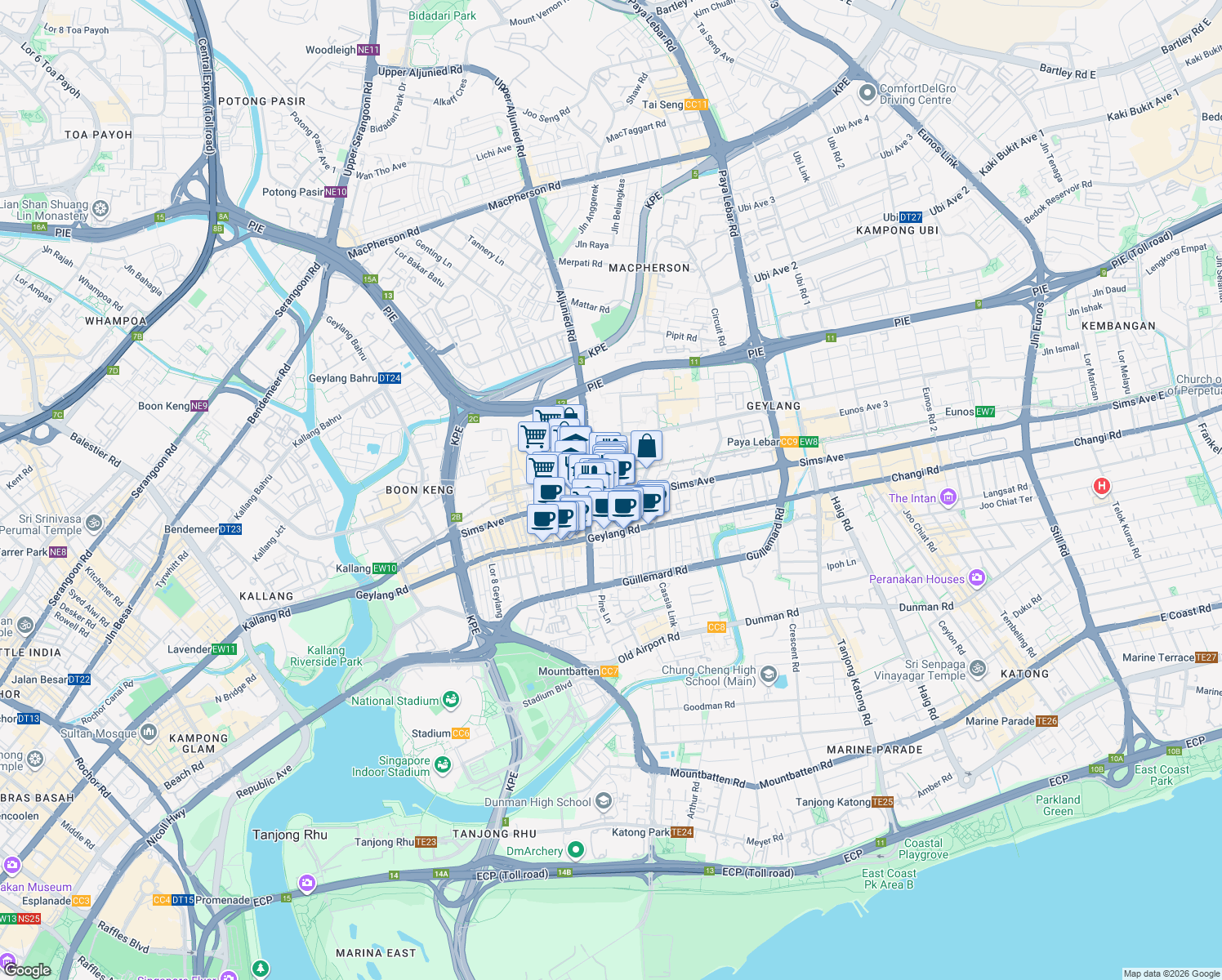map of restaurants, bars, coffee shops, grocery stores, and more near in Singapore