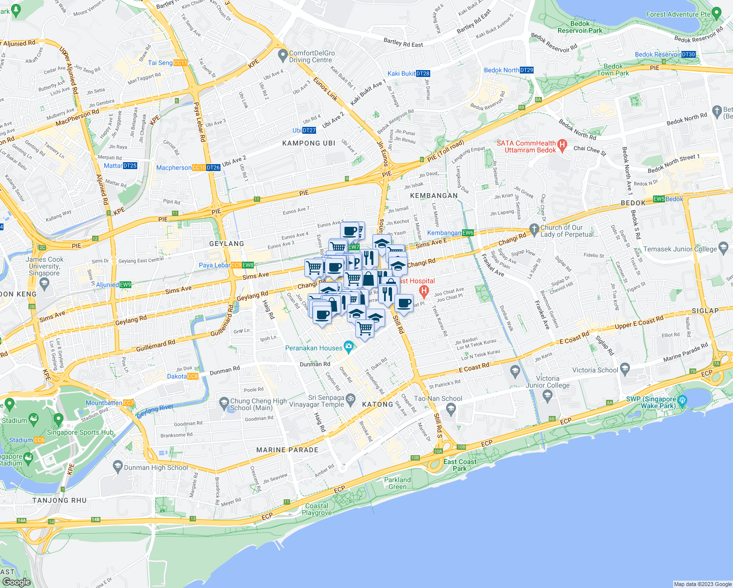 map of restaurants, bars, coffee shops, grocery stores, and more near in Singapore