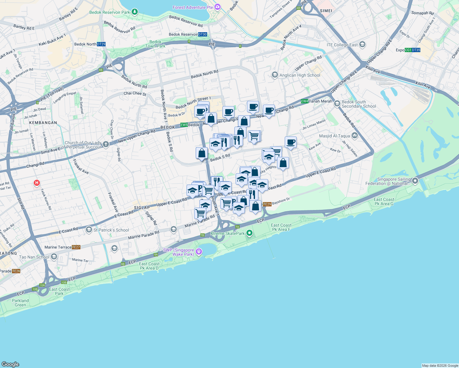 map of restaurants, bars, coffee shops, grocery stores, and more near in Singapore