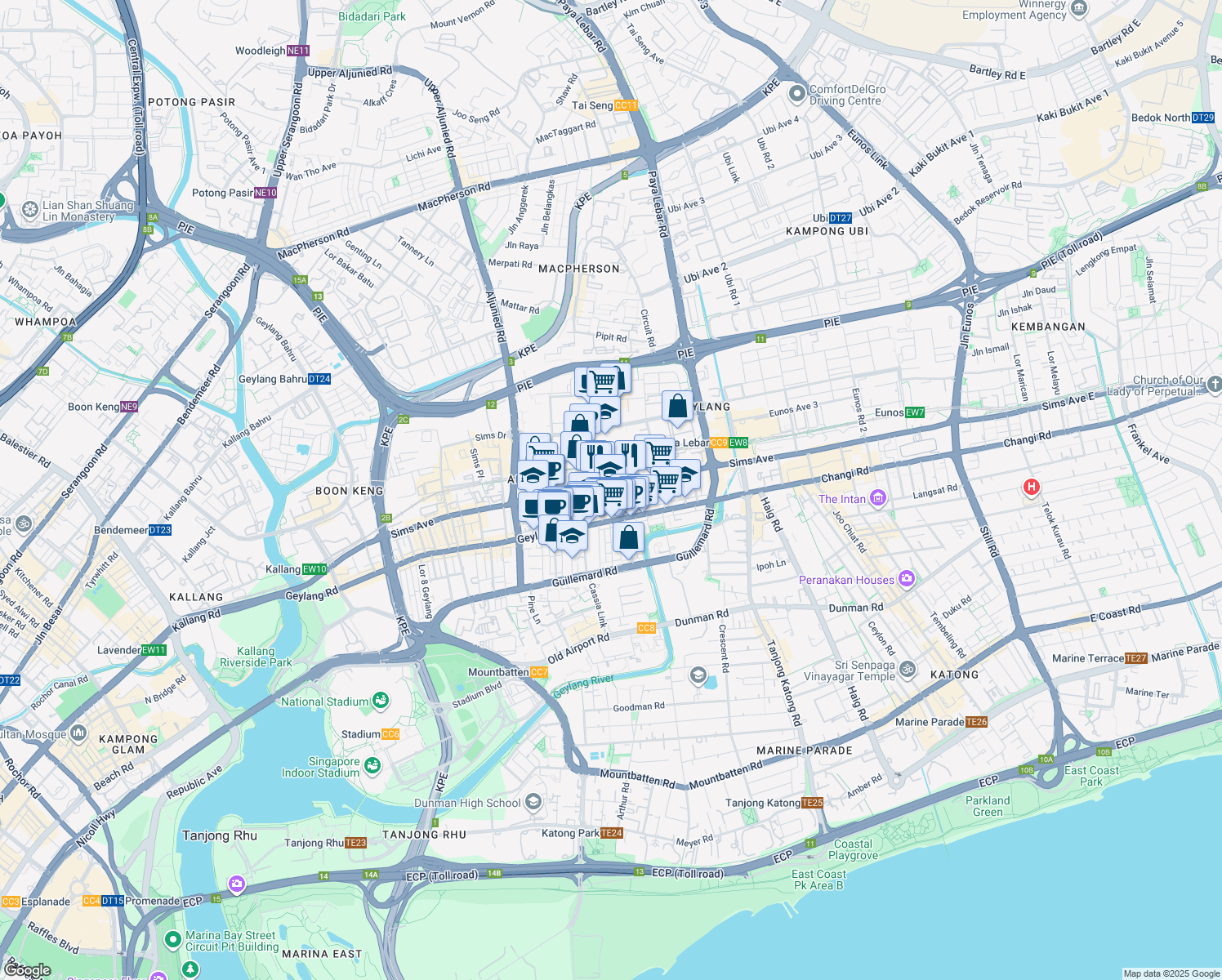 map of restaurants, bars, coffee shops, grocery stores, and more near in Singapore