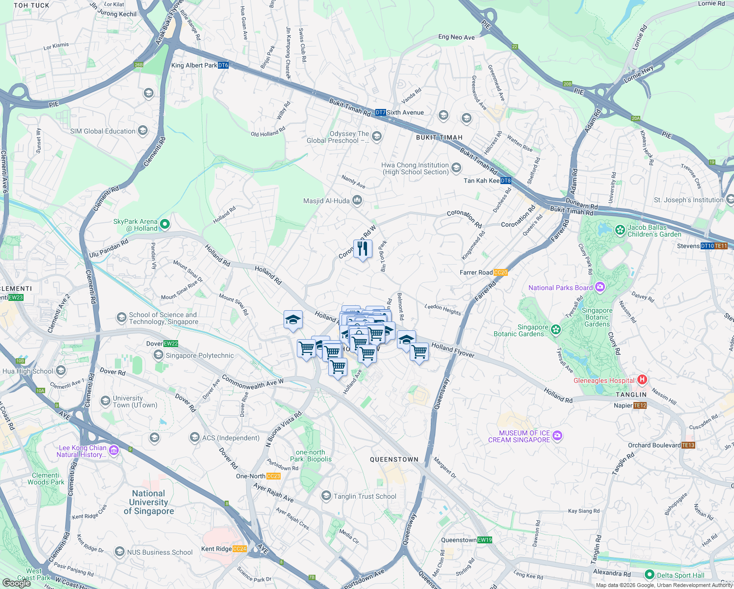 map of restaurants, bars, coffee shops, grocery stores, and more near in Singapore
