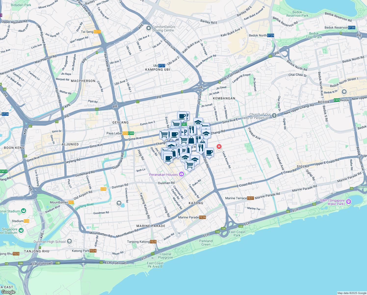 map of restaurants, bars, coffee shops, grocery stores, and more near in Singapore
