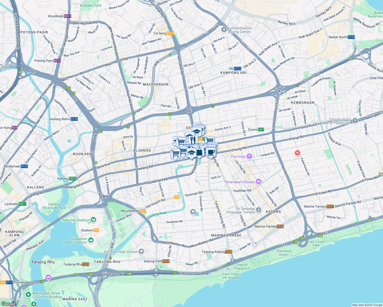 map of restaurants, bars, coffee shops, grocery stores, and more near in Singapore