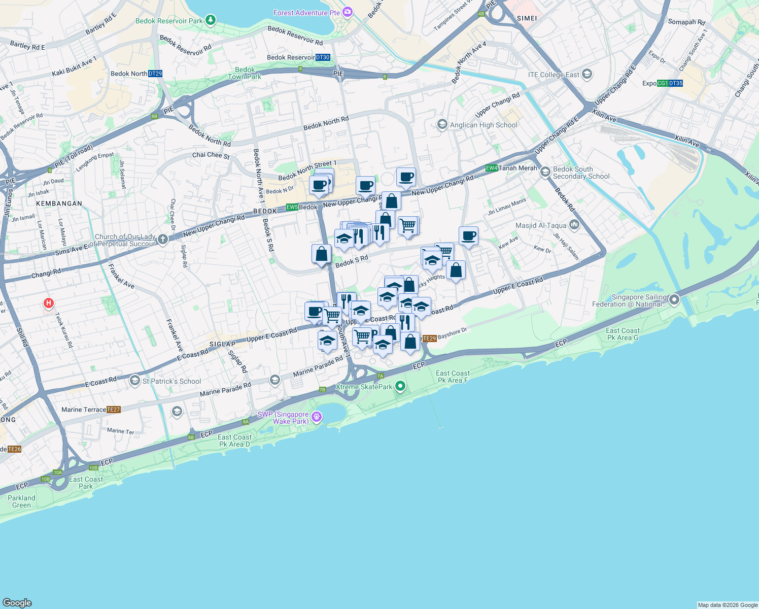 map of restaurants, bars, coffee shops, grocery stores, and more near in Singapore