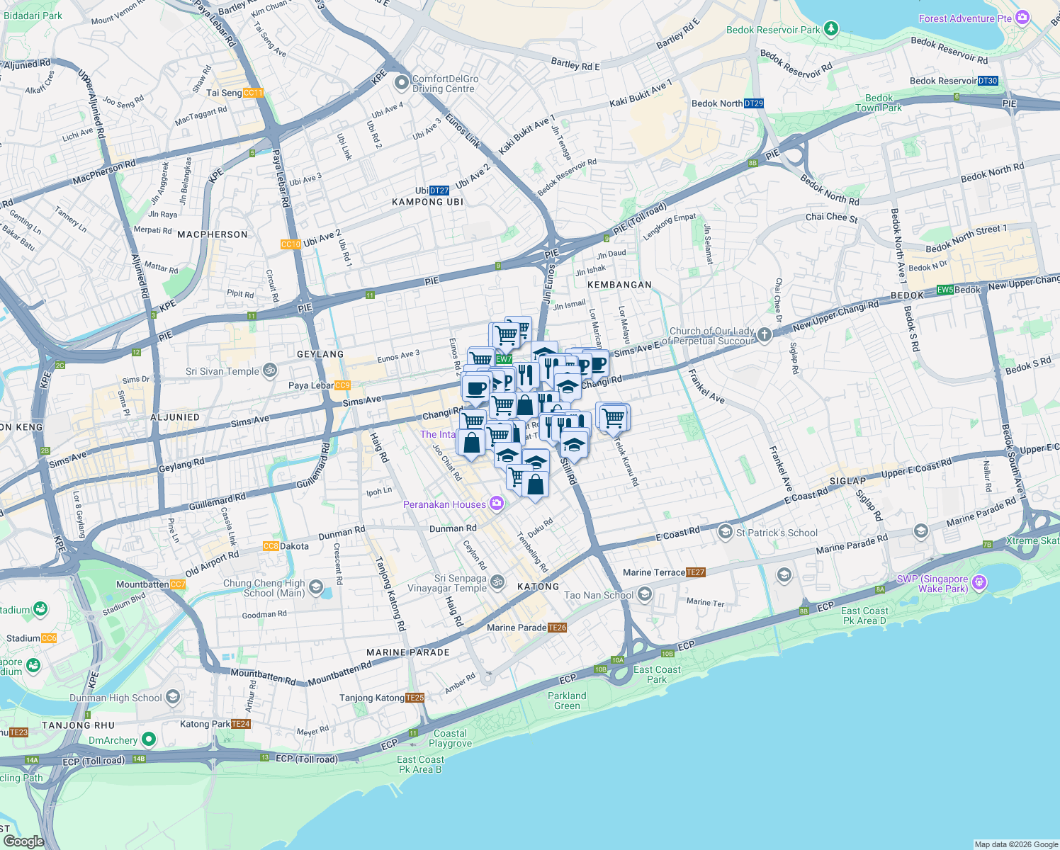 map of restaurants, bars, coffee shops, grocery stores, and more near in Singapore