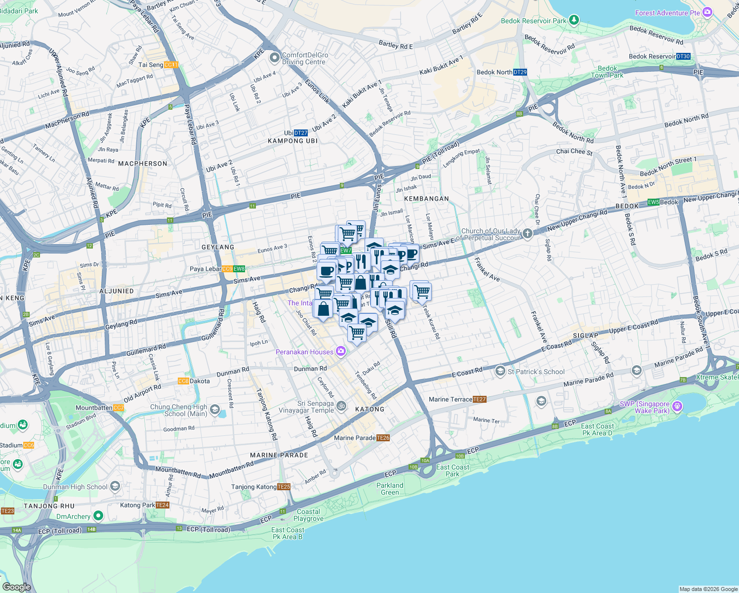 map of restaurants, bars, coffee shops, grocery stores, and more near in Singapore