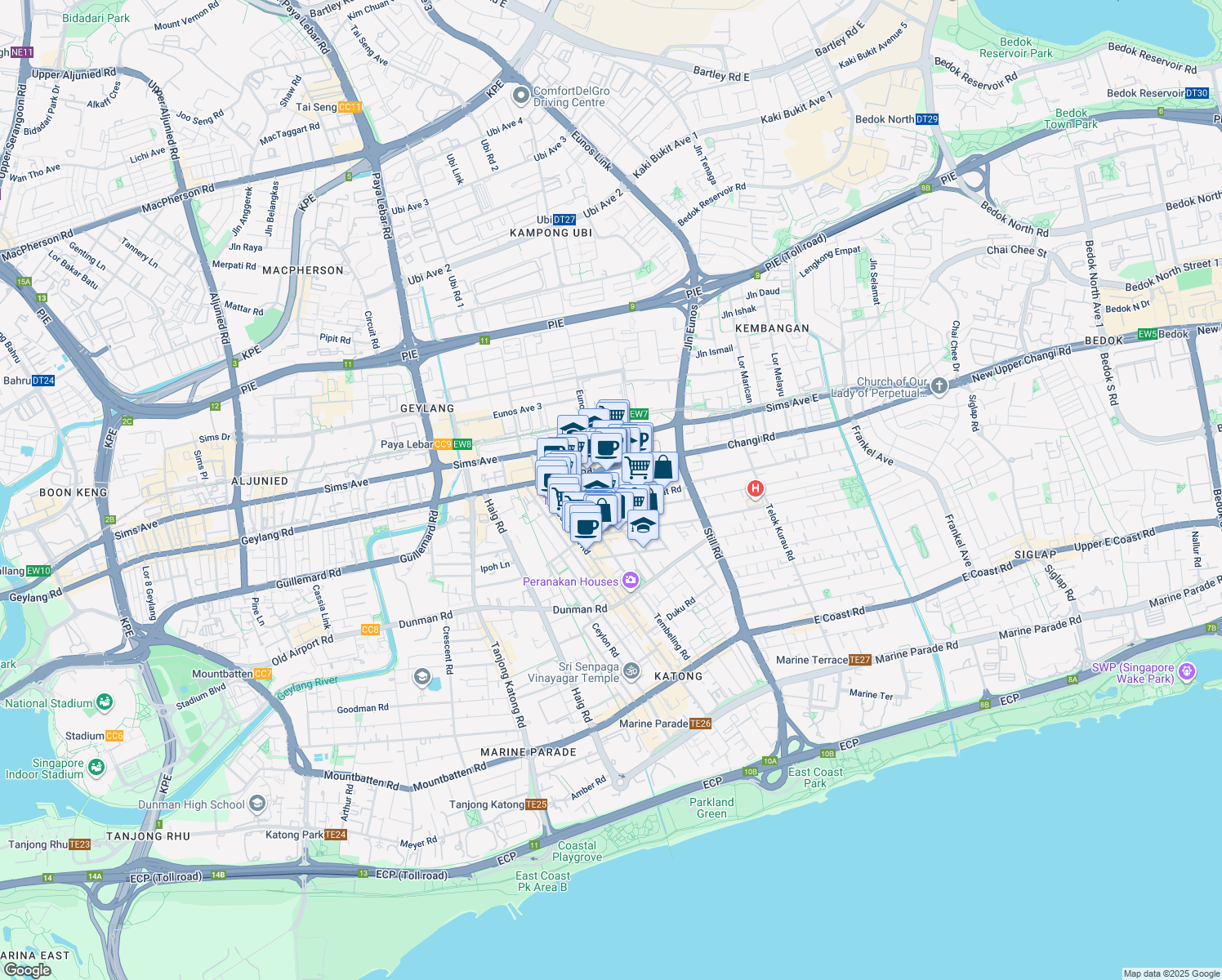 map of restaurants, bars, coffee shops, grocery stores, and more near in Singapore
