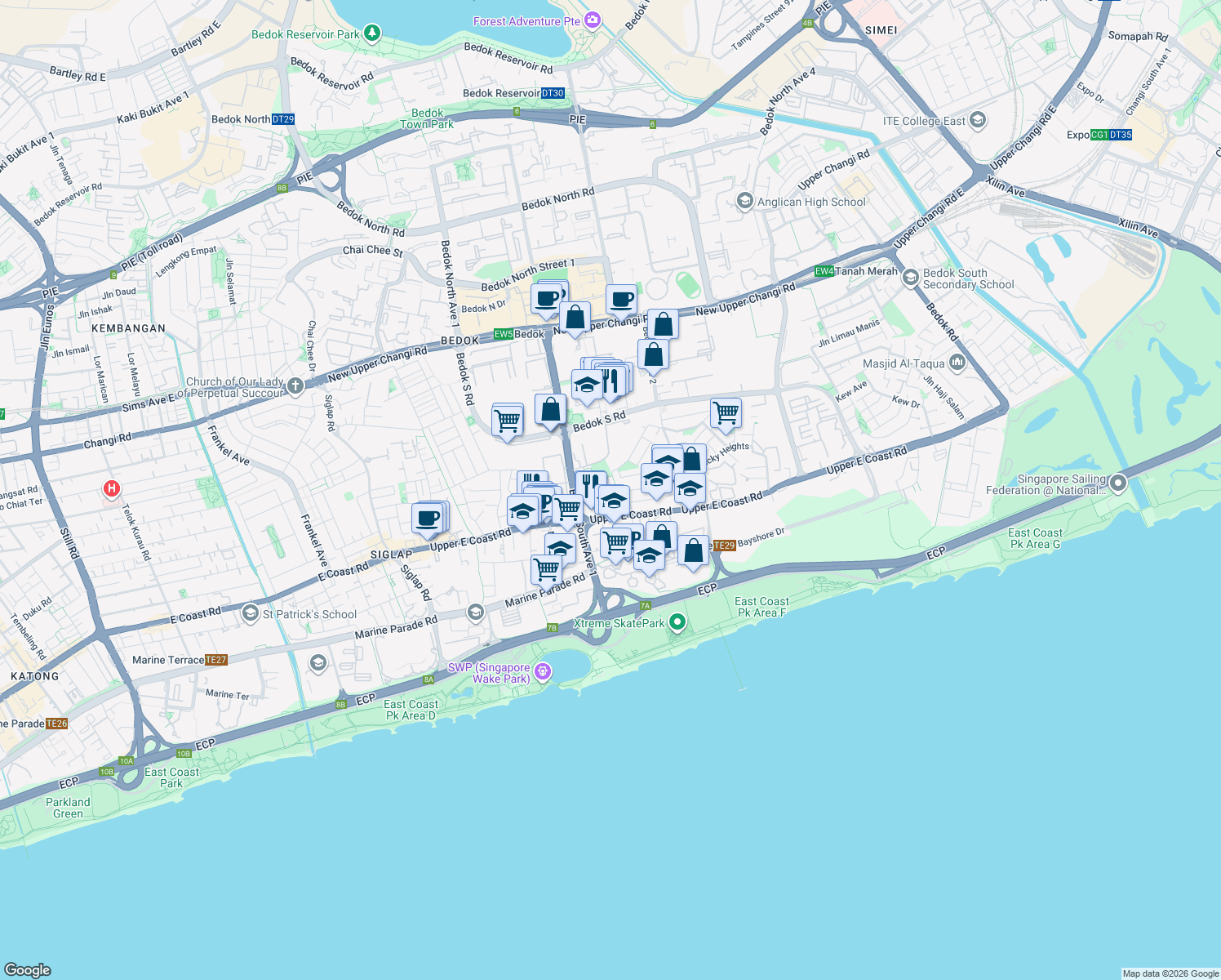 map of restaurants, bars, coffee shops, grocery stores, and more near in Singapore