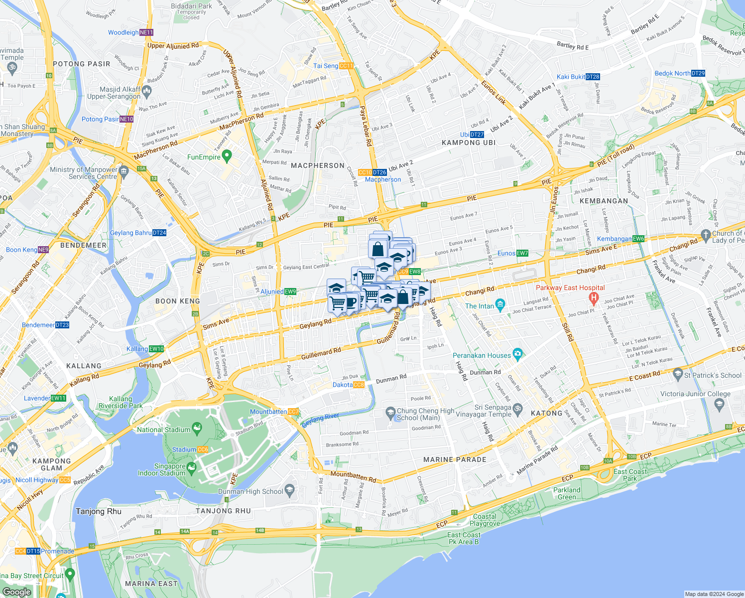 map of restaurants, bars, coffee shops, grocery stores, and more near in Singapore