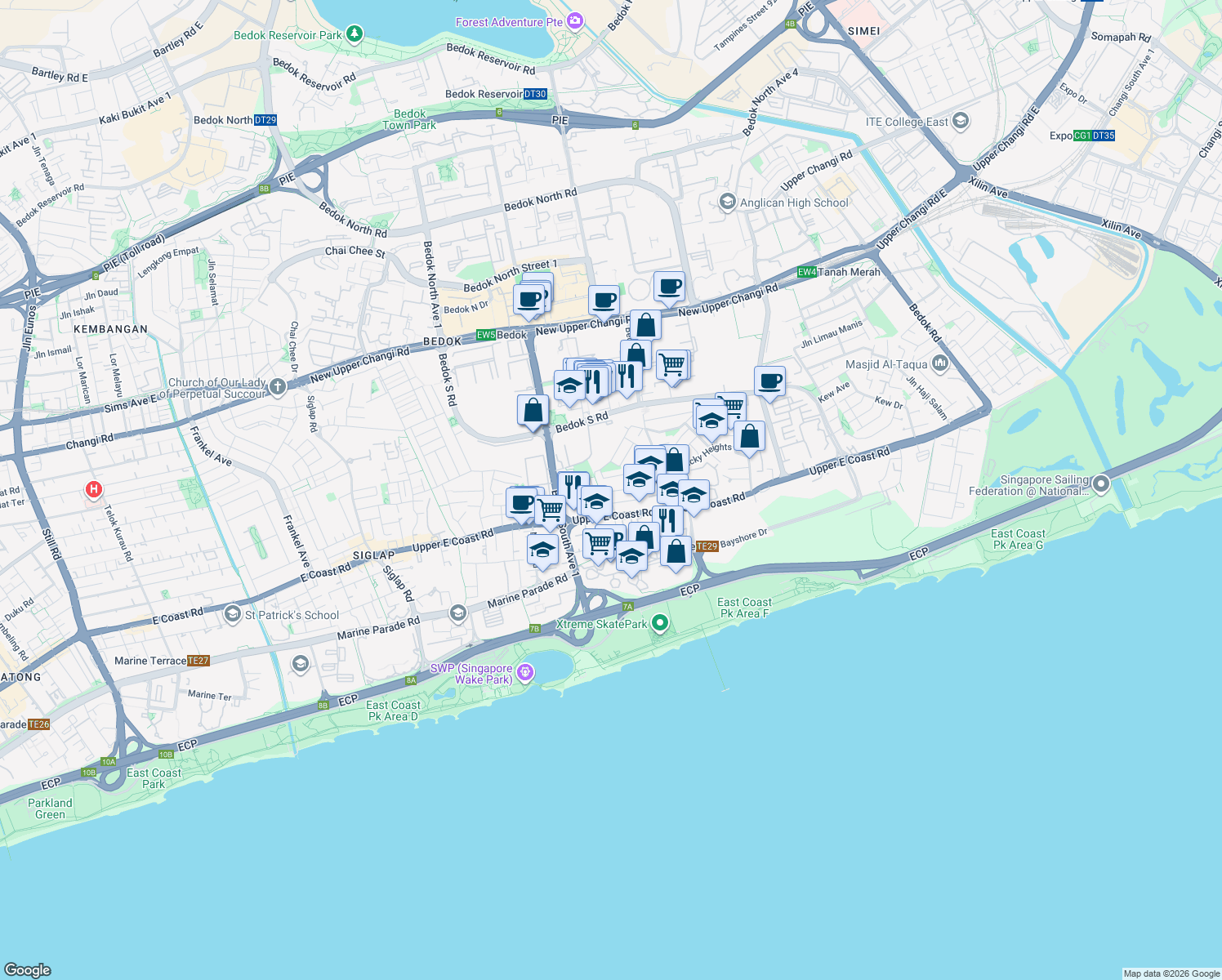 map of restaurants, bars, coffee shops, grocery stores, and more near in Singapore
