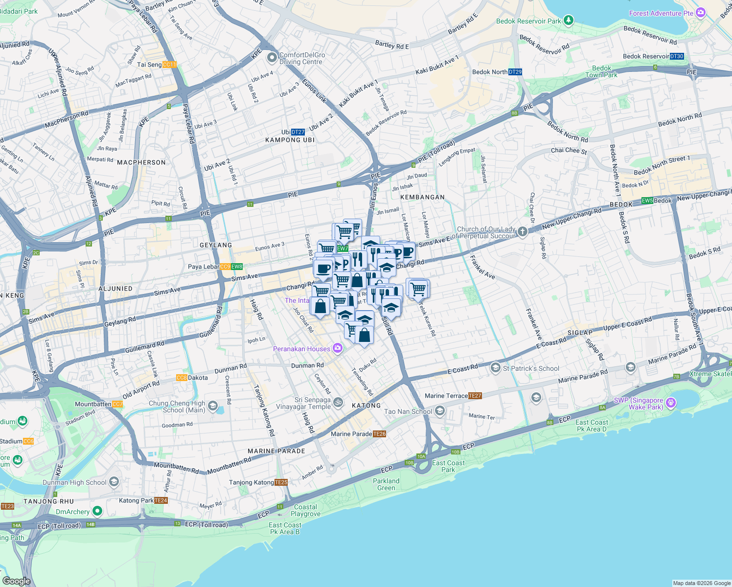 map of restaurants, bars, coffee shops, grocery stores, and more near in Singapore