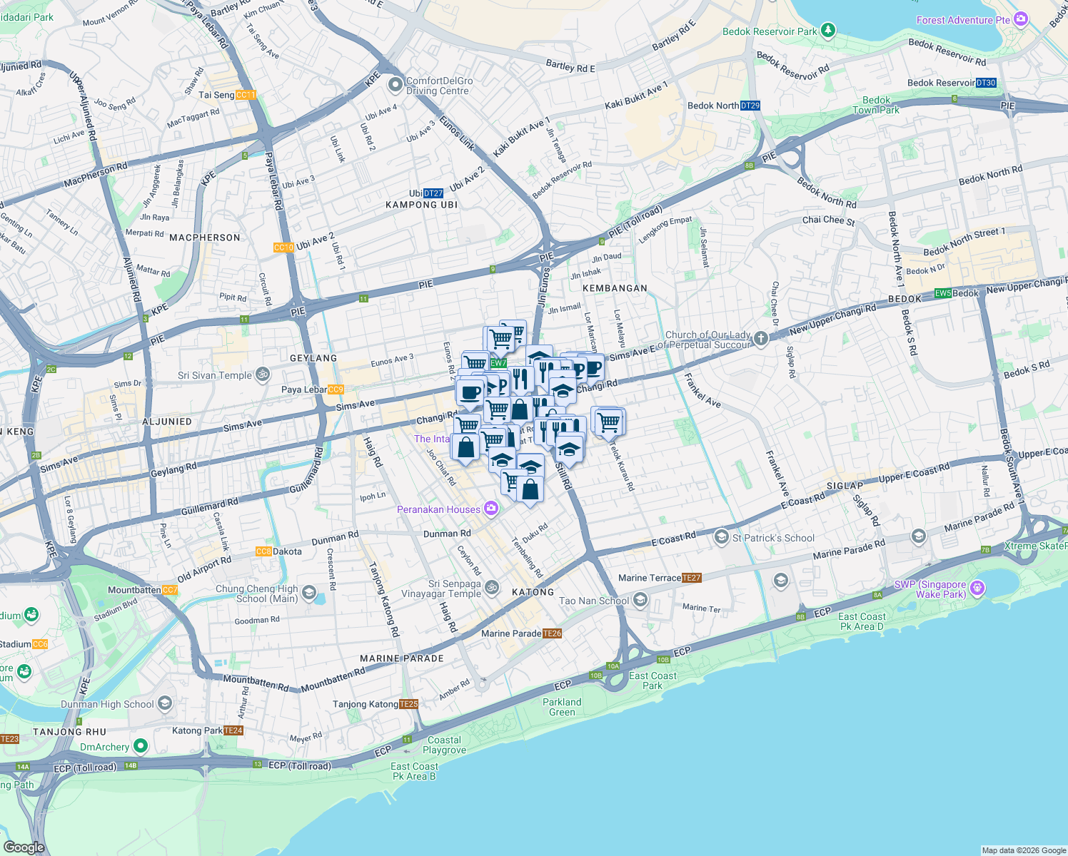 map of restaurants, bars, coffee shops, grocery stores, and more near in Singapore