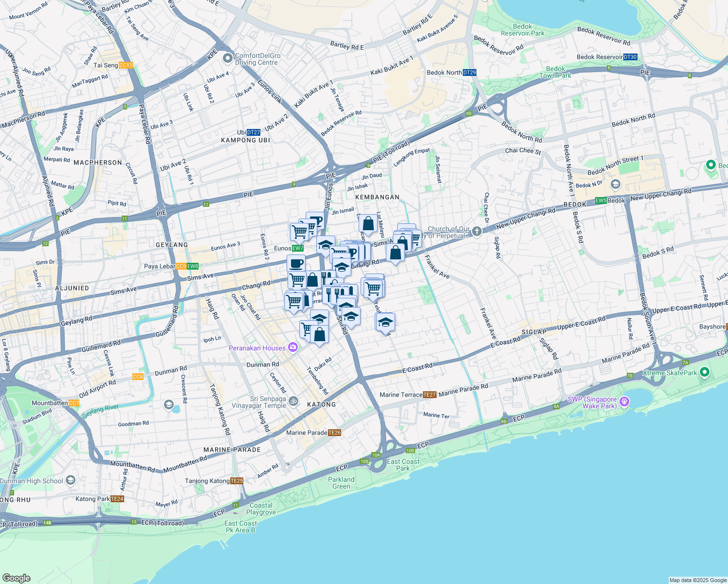 map of restaurants, bars, coffee shops, grocery stores, and more near in Singapore