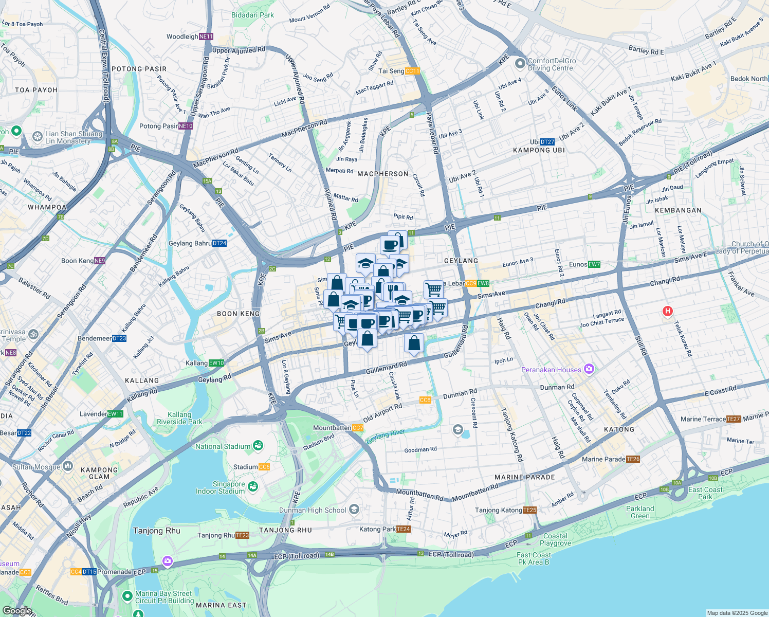 map of restaurants, bars, coffee shops, grocery stores, and more near in Singapore
