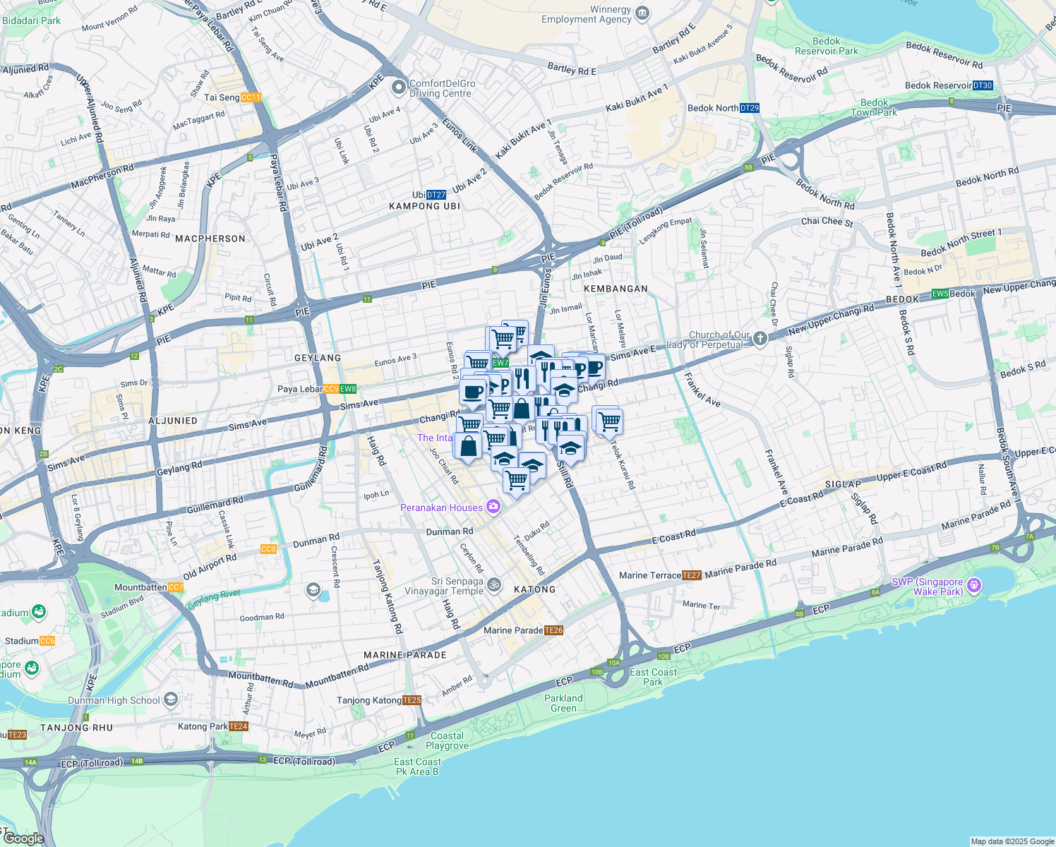 map of restaurants, bars, coffee shops, grocery stores, and more near in Singapore