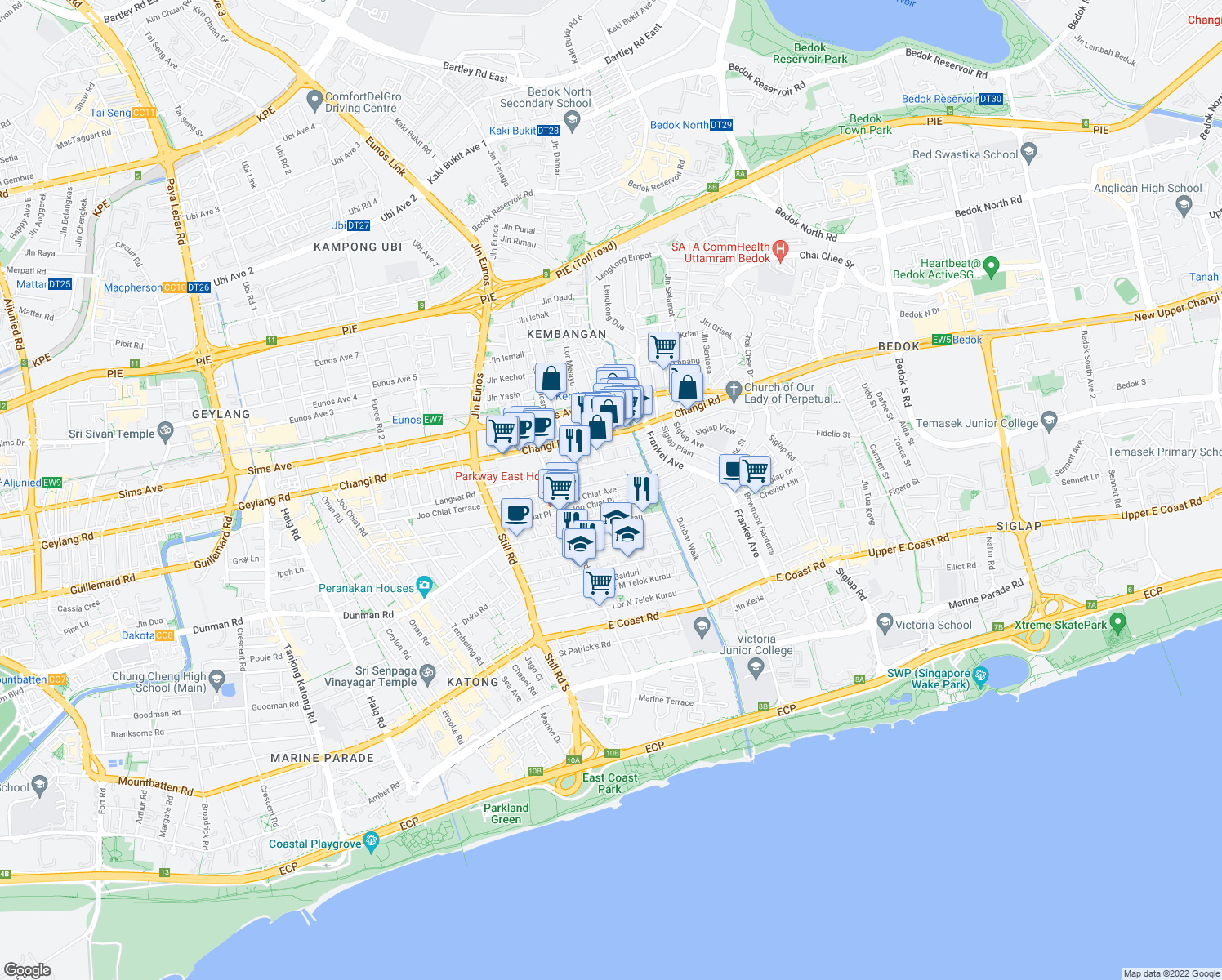 map of restaurants, bars, coffee shops, grocery stores, and more near in Singapore
