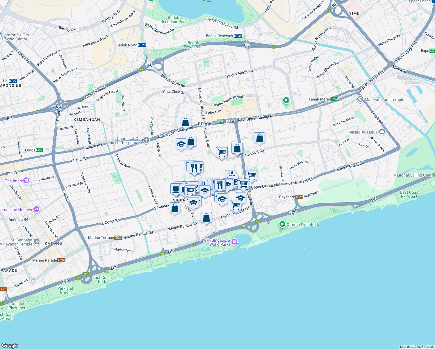 map of restaurants, bars, coffee shops, grocery stores, and more near in Singapore