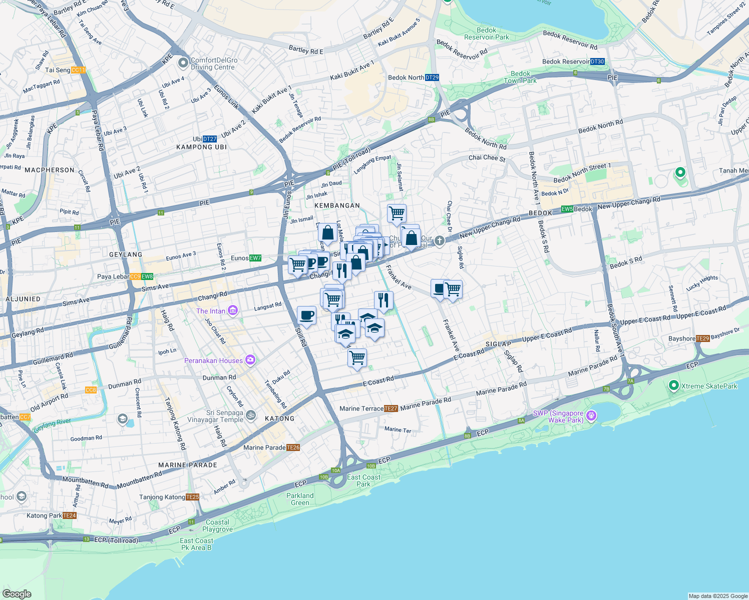 map of restaurants, bars, coffee shops, grocery stores, and more near in Singapore