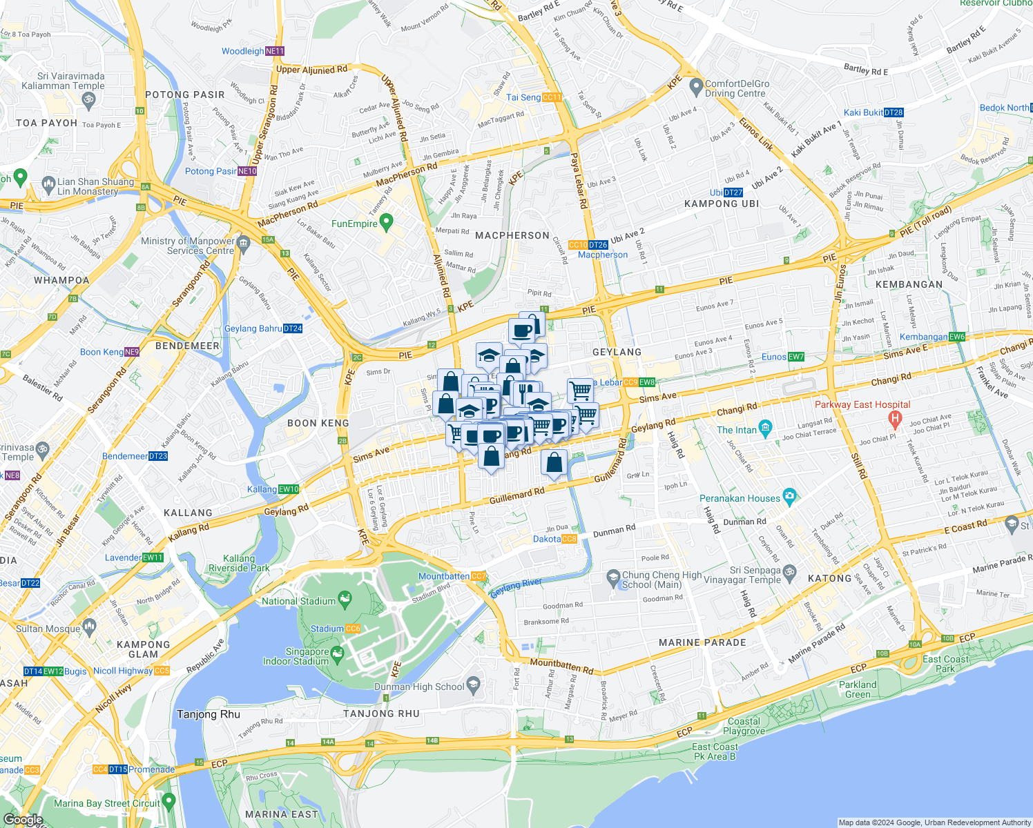 map of restaurants, bars, coffee shops, grocery stores, and more near in Singapore