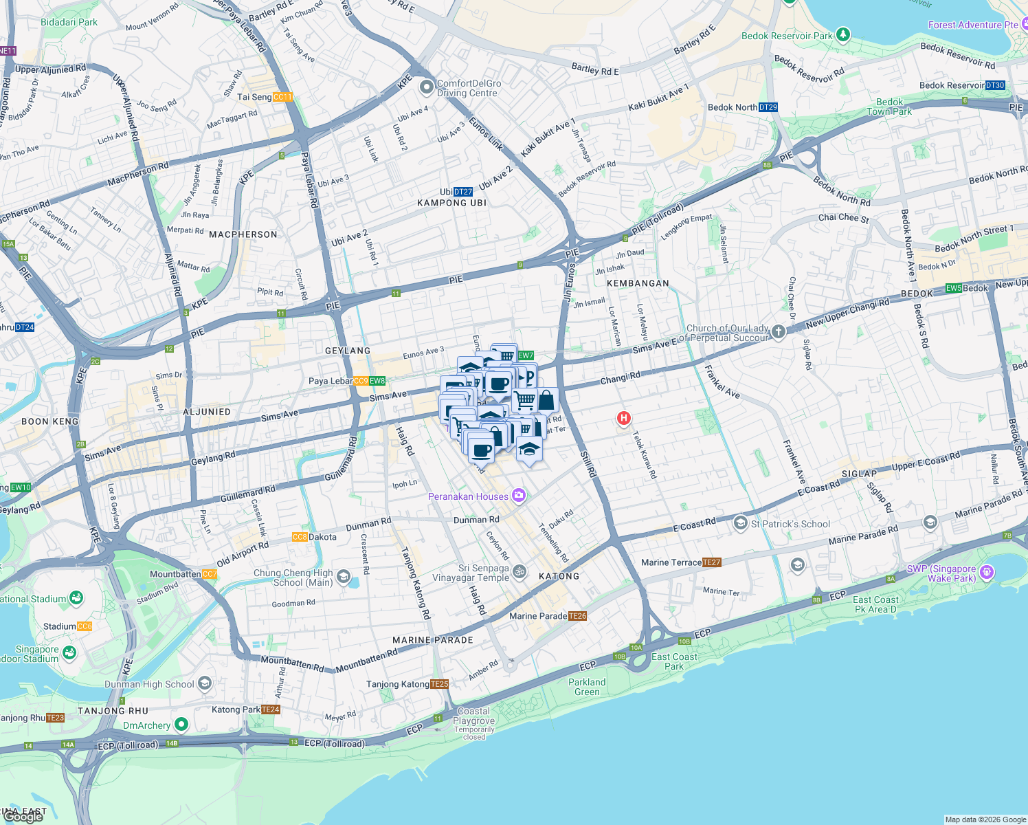 map of restaurants, bars, coffee shops, grocery stores, and more near in Singapore