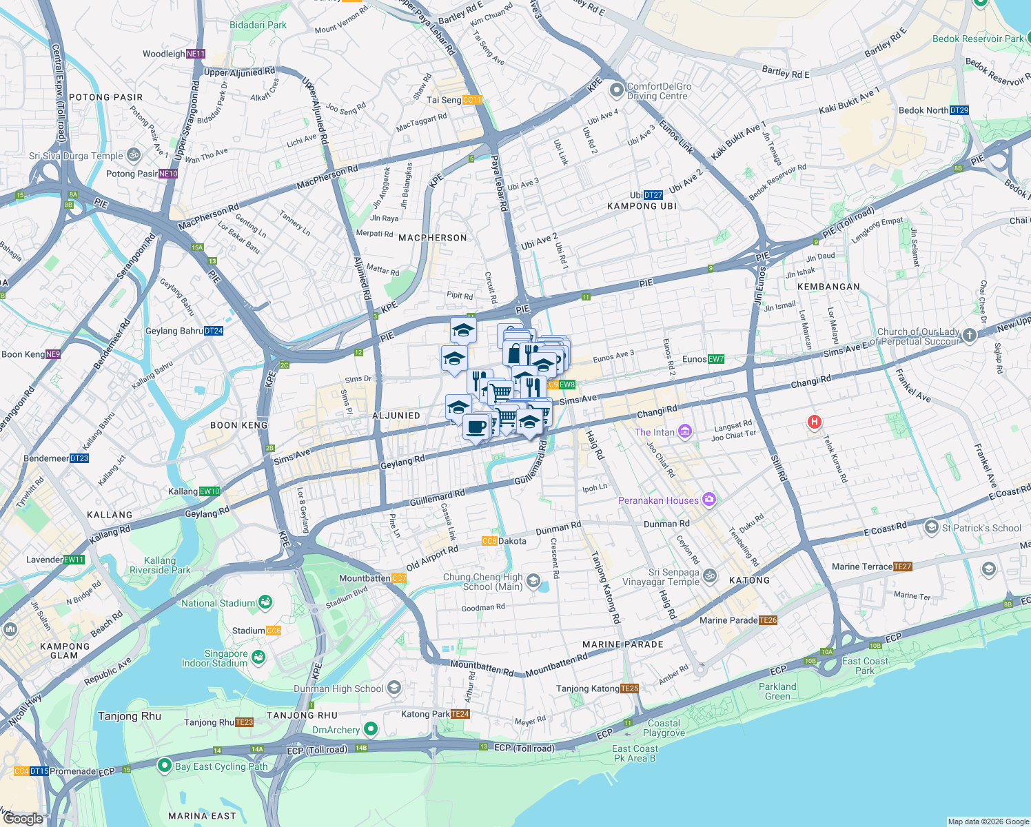 map of restaurants, bars, coffee shops, grocery stores, and more near in Singapore