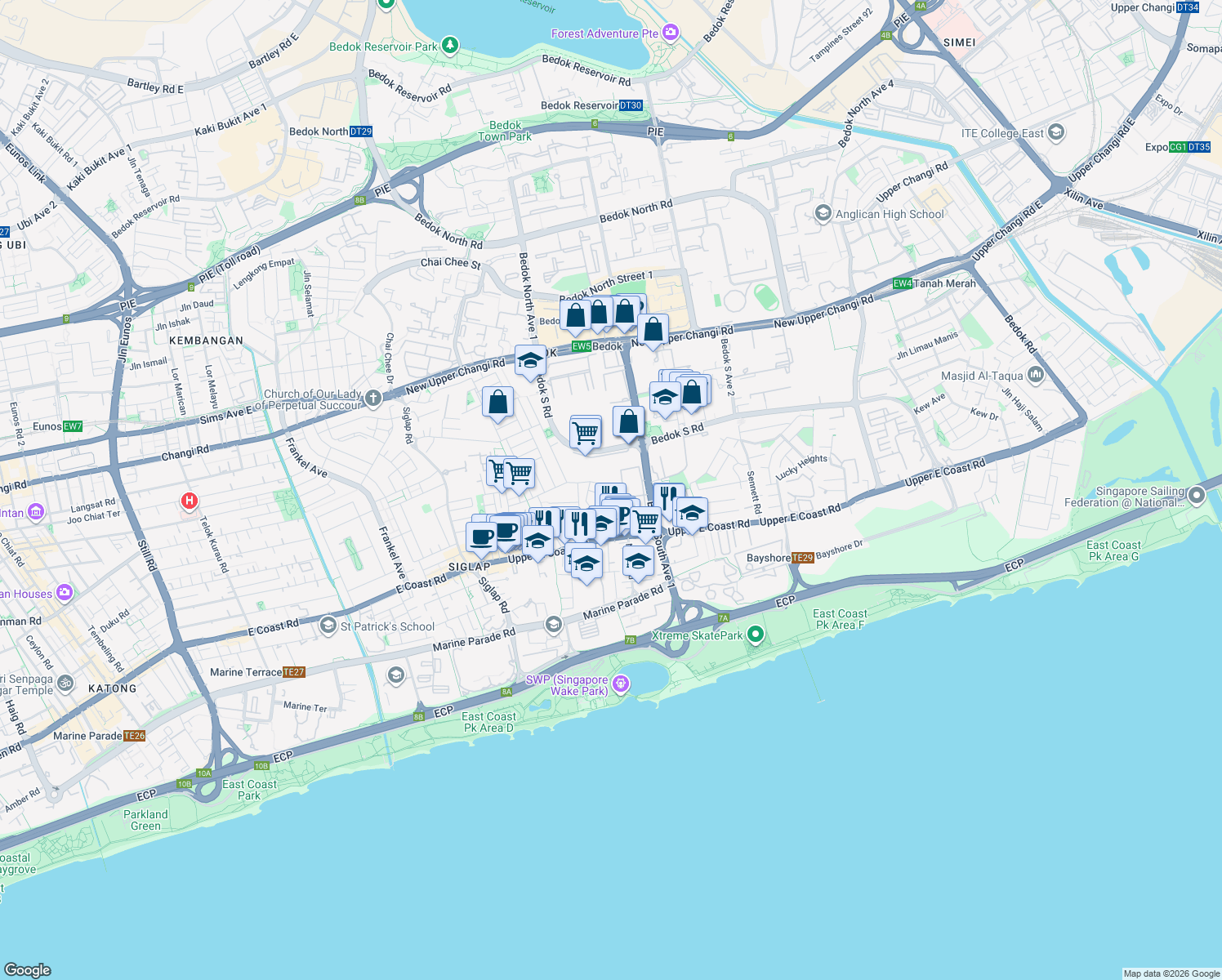 map of restaurants, bars, coffee shops, grocery stores, and more near in Singapore