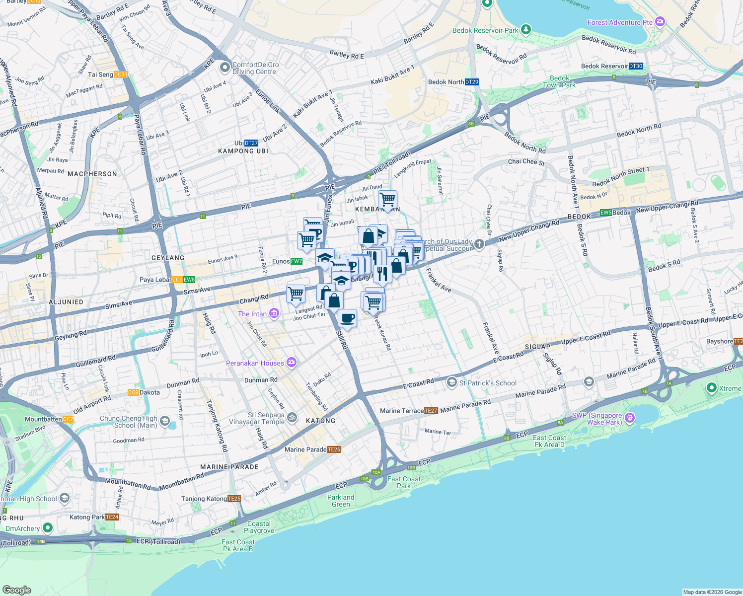 map of restaurants, bars, coffee shops, grocery stores, and more near in Singapore